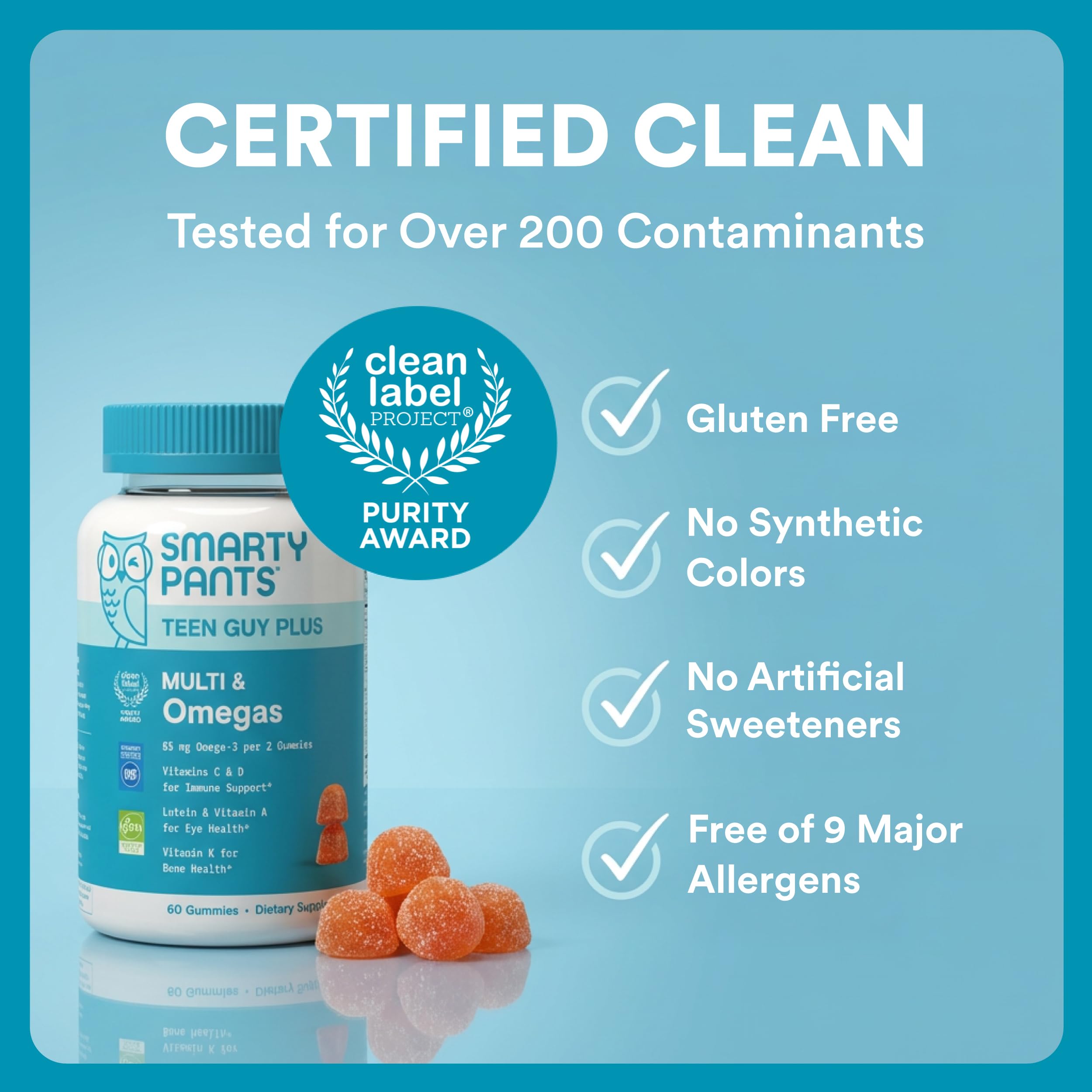 SmartyPants Teen Guy Multi & Omegas gummies nutritional information
