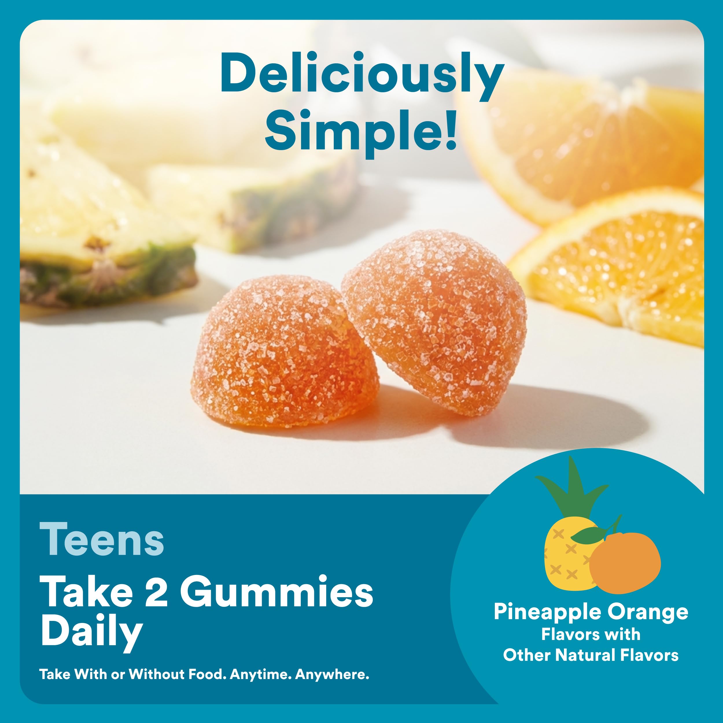 SmartyPants Teen Guy Multi & Omegas gummies on a kitchen counter