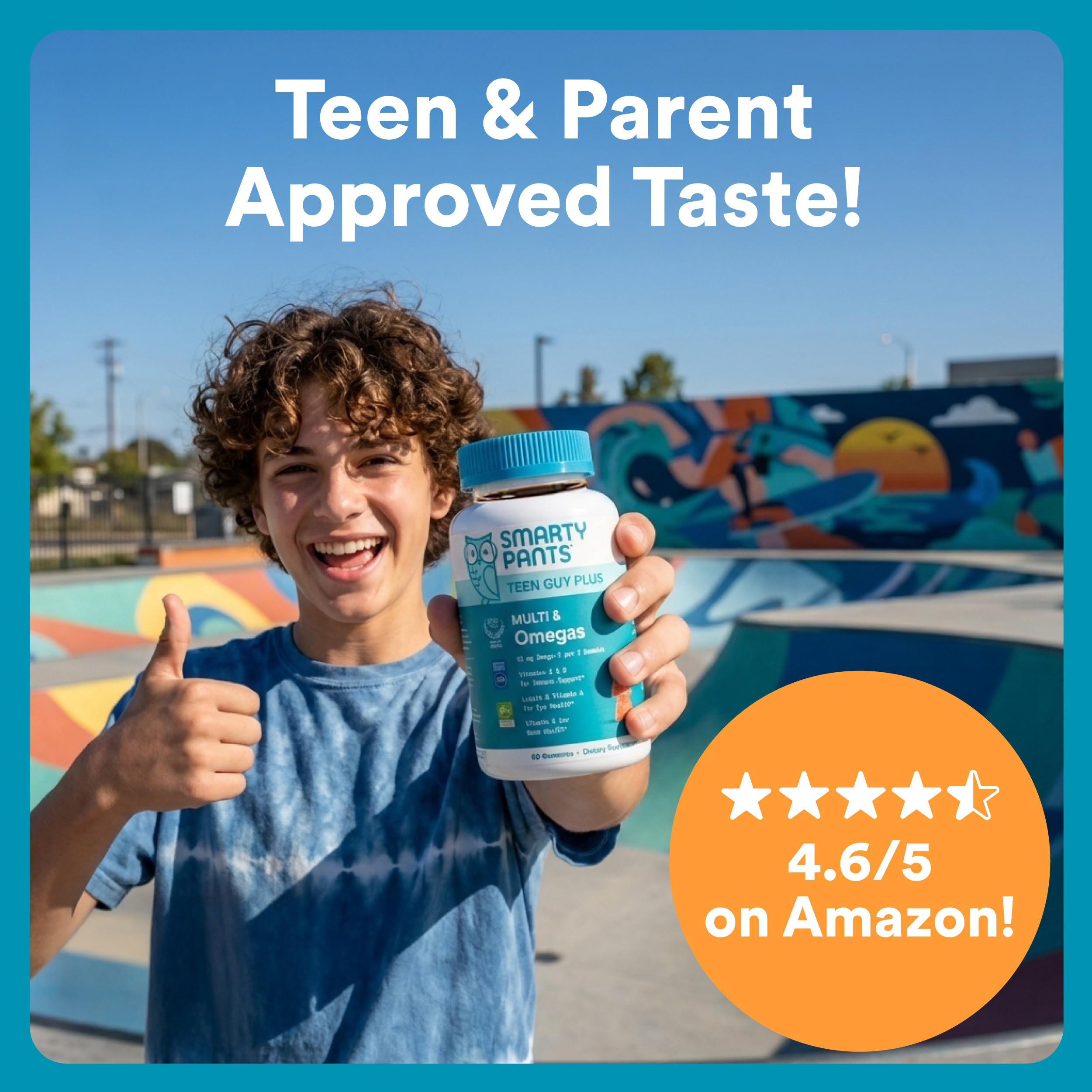 SmartyPants Teen Guy Multi & Omegas gummies serving suggestion