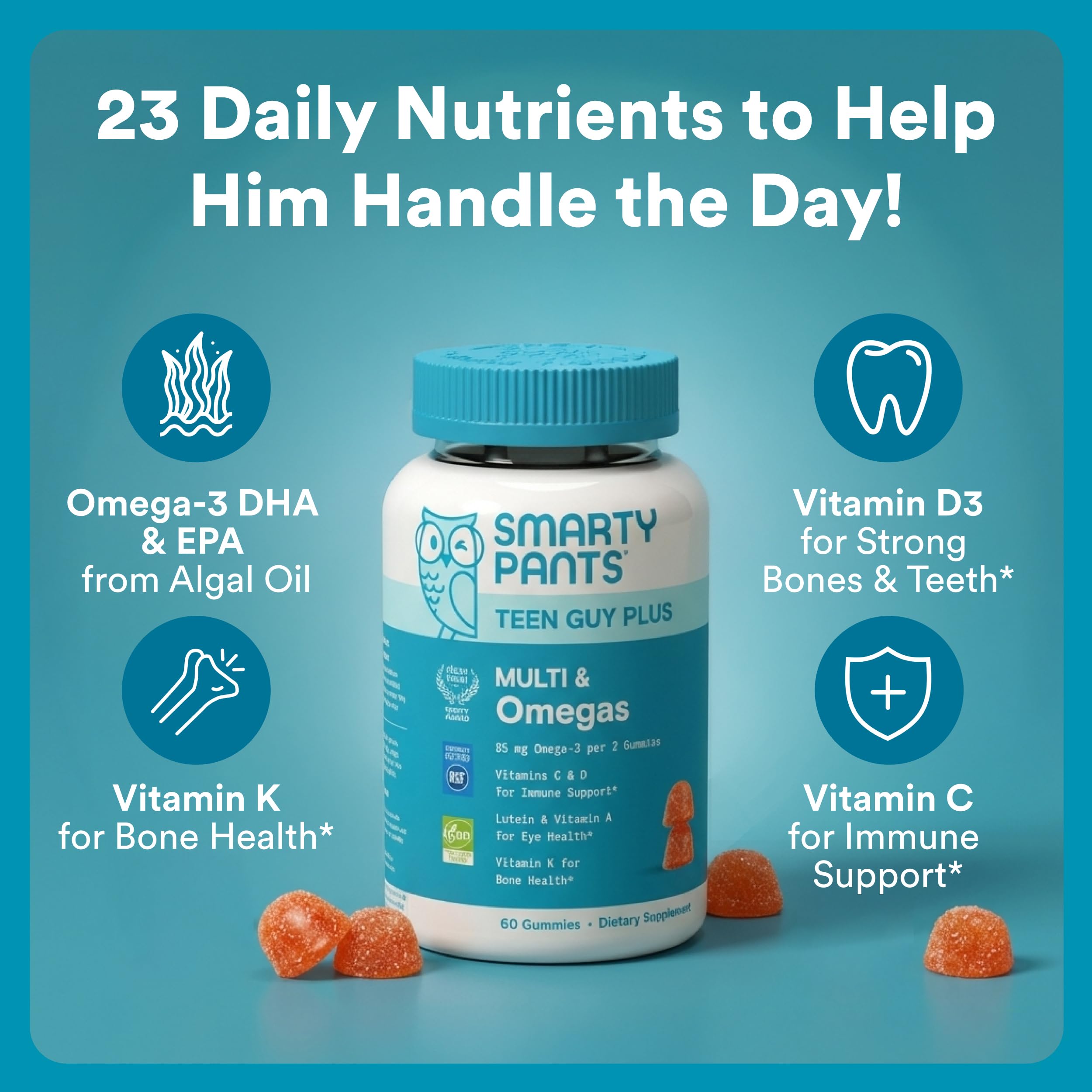 SmartyPants Teen Guy Multi & Omegas gummy vitamins bottle with label