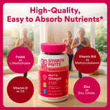SmartyPants Women's 50+ Plus Multi & Omegas gummies in a bowl