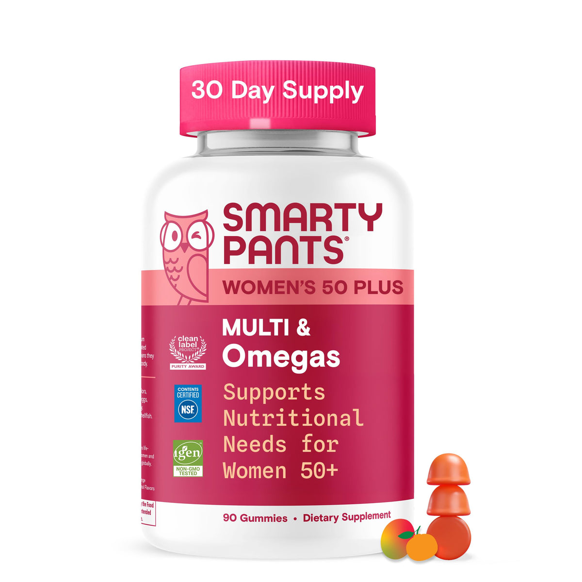 SmartyPants Women's 50+ Plus Multi & Omegas gummy vitamins front view