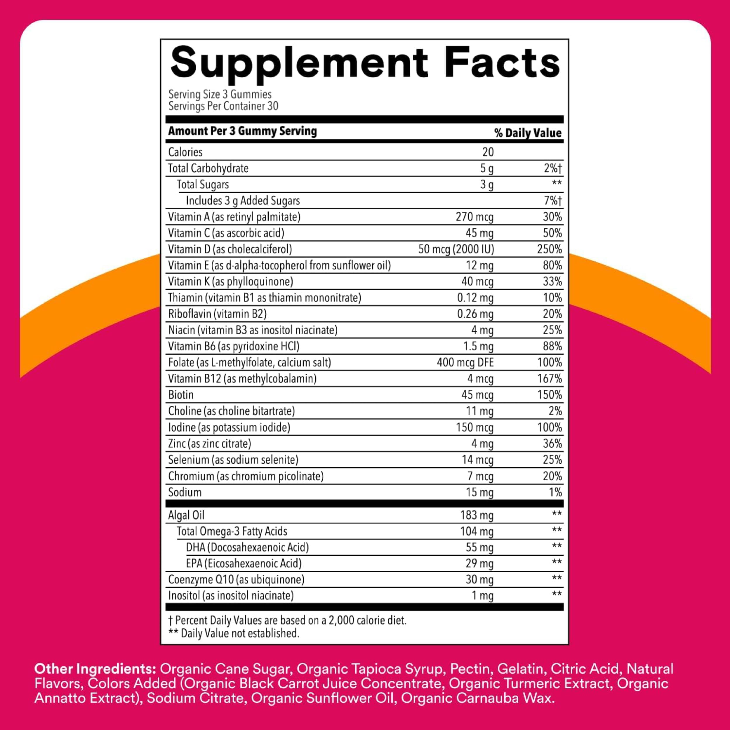 SmartyPants Women's Multivitamin Gummies ingredients list