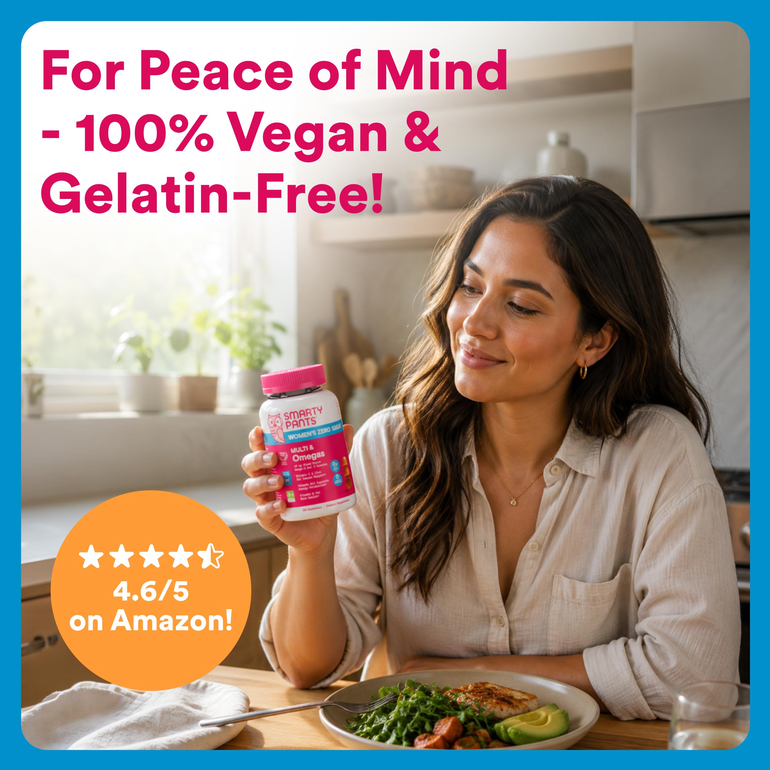 SmartyPants Women's Zero Sugar Multi & Omegas gummies with fresh oranges