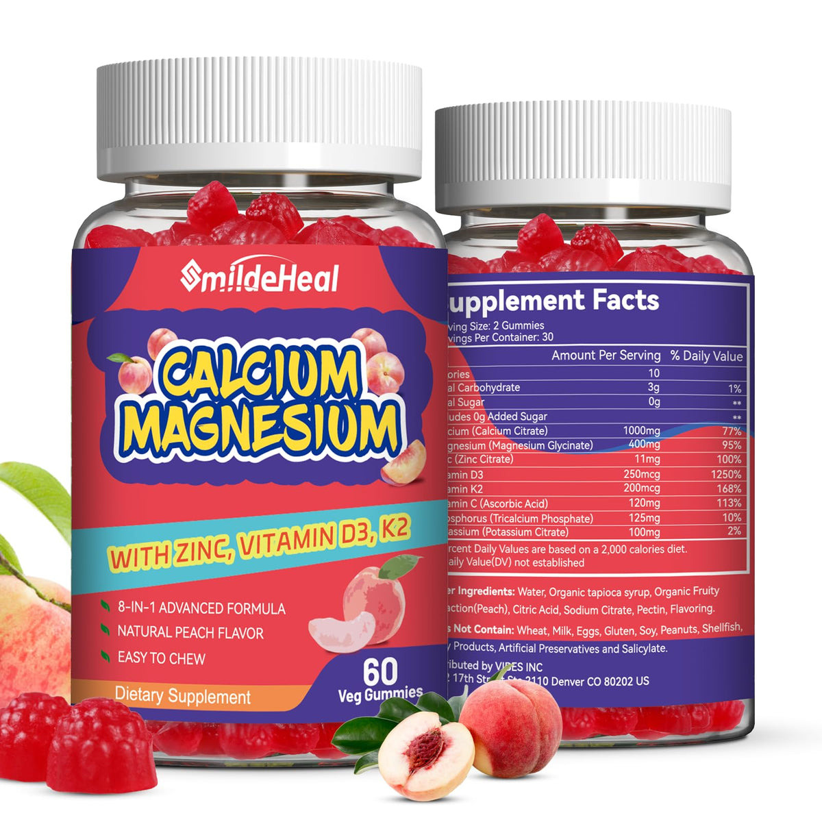 SmildeHeal Calcium Magnesium Gummies 60 Count front view