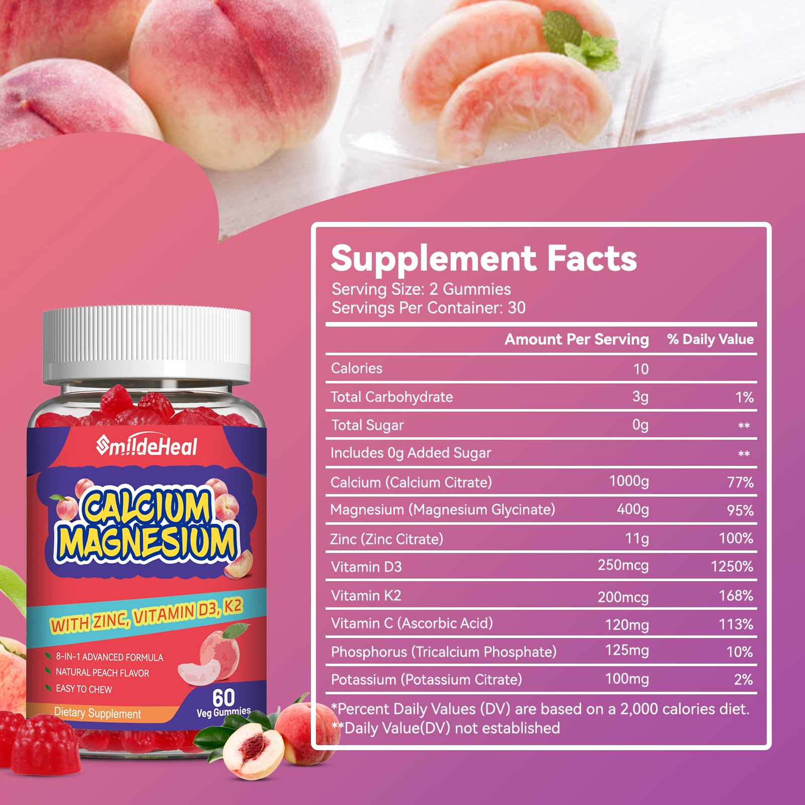 SmildeHeal Calcium Magnesium Gummies bottle with mixed berry flavour