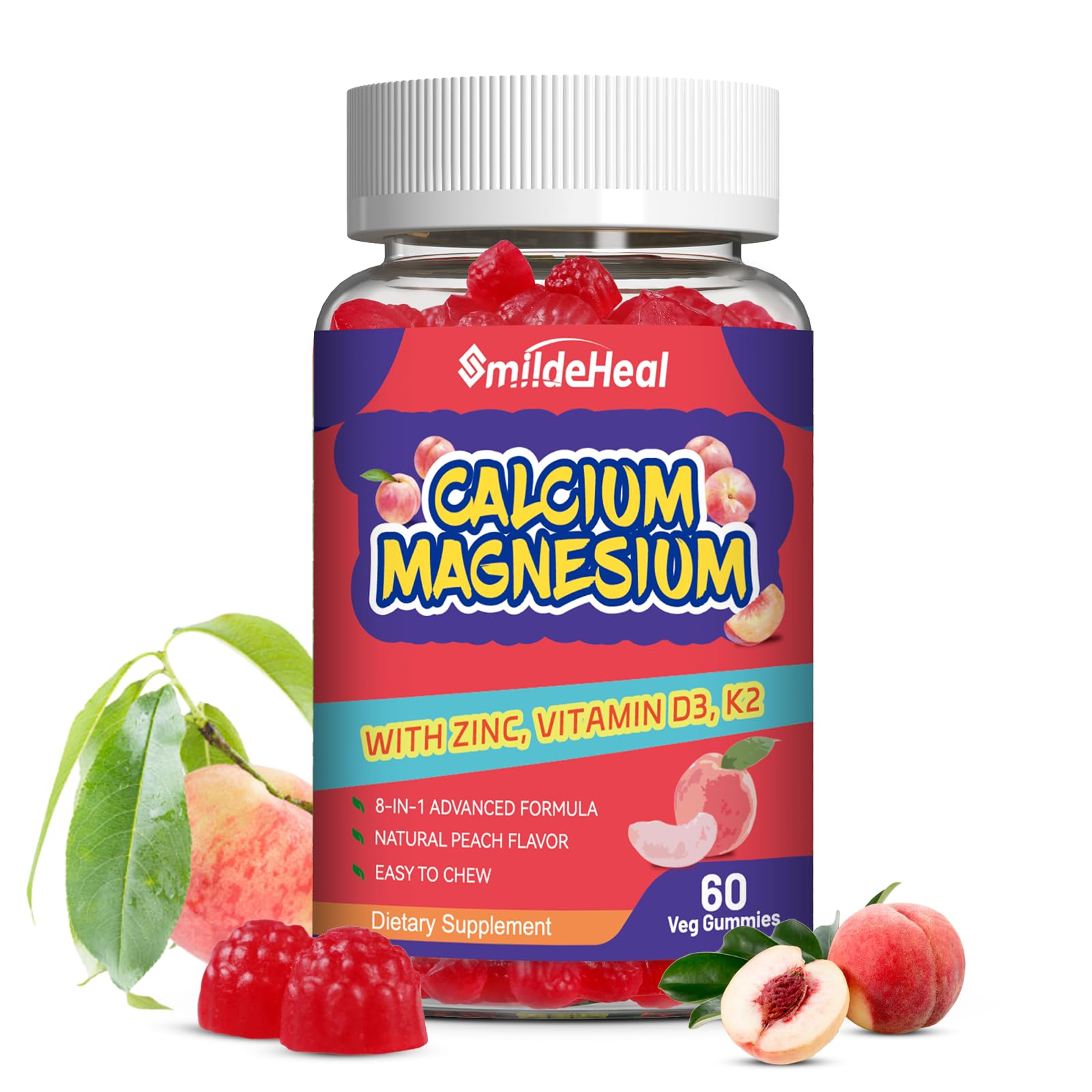 SmildeHeal Calcium Magnesium Gummies front view, mixed berry flavour