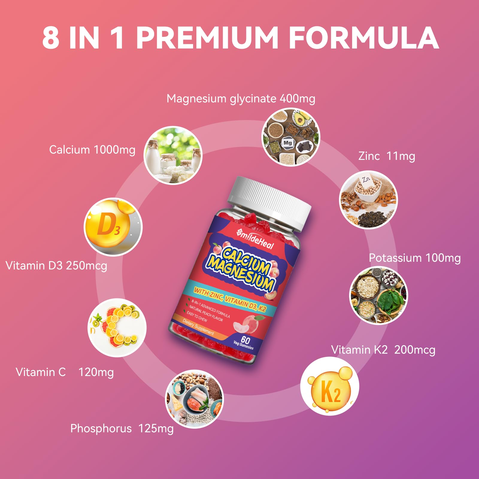 SmildeHeal Calcium Magnesium Gummies soft texture close-up
