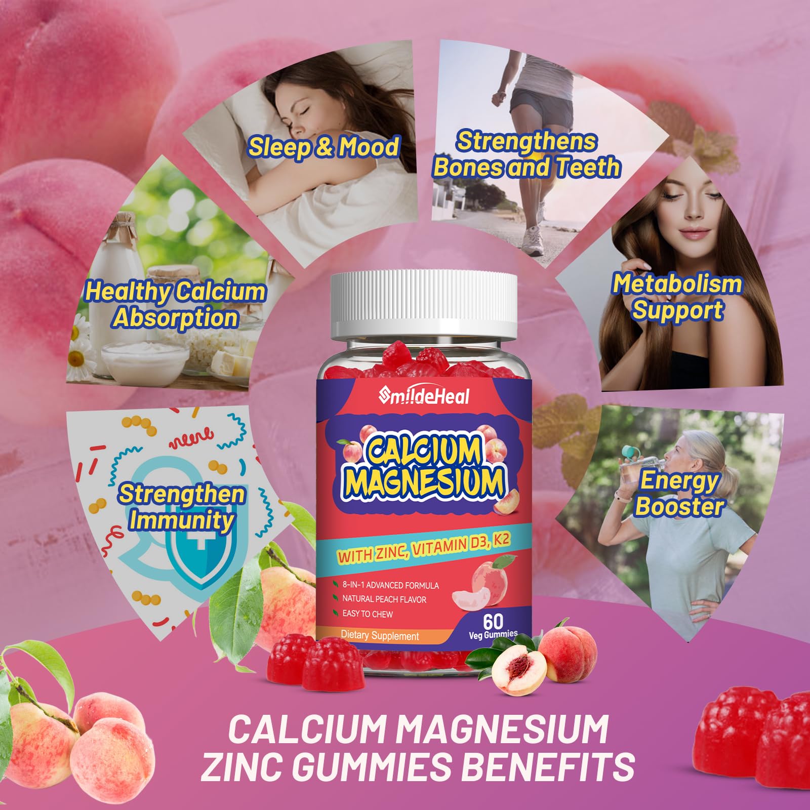 SmildeHeal Calcium Magnesium Gummies vegan and gluten-free label