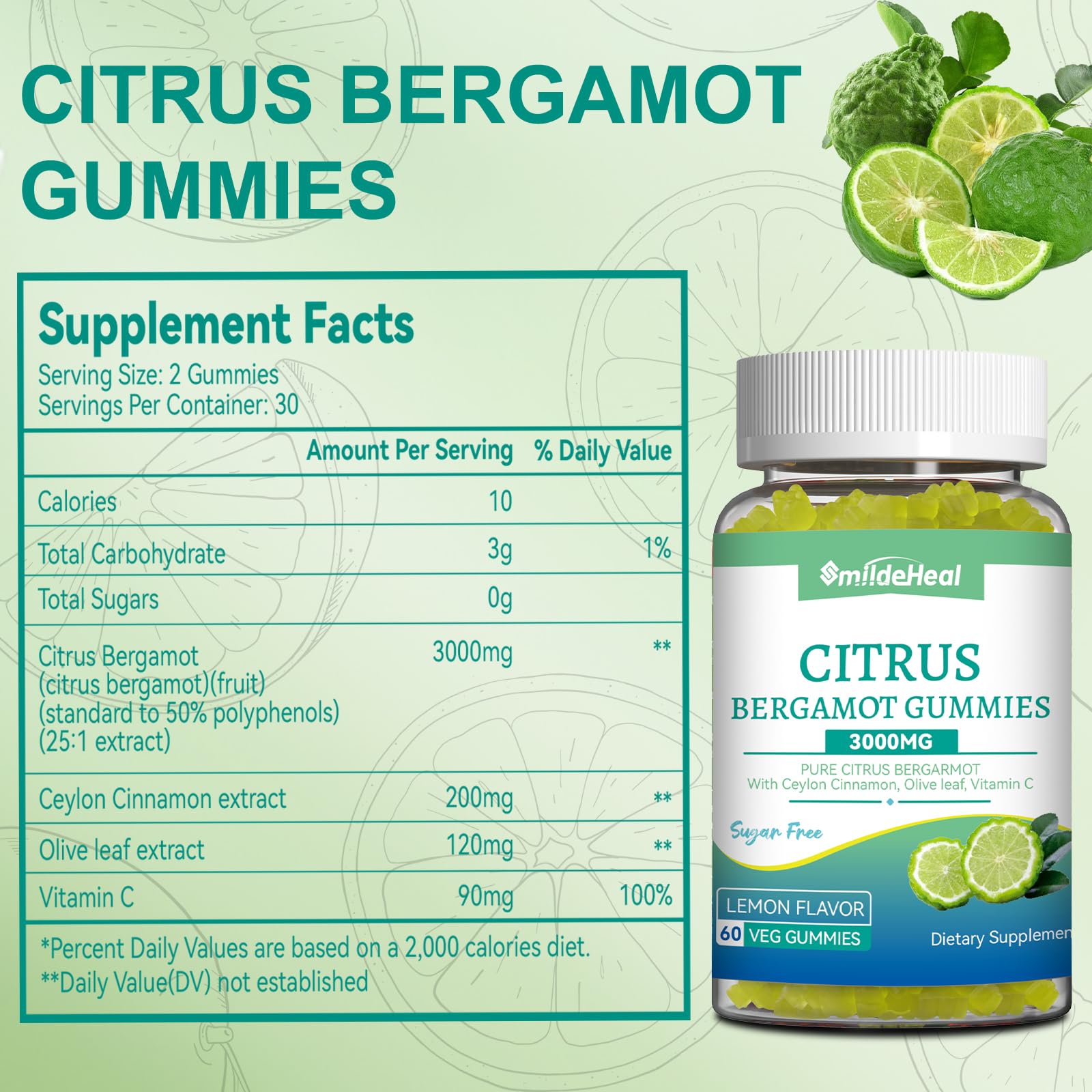 SmildeHeal Citrus Bergamot Gummies close-up of gummies