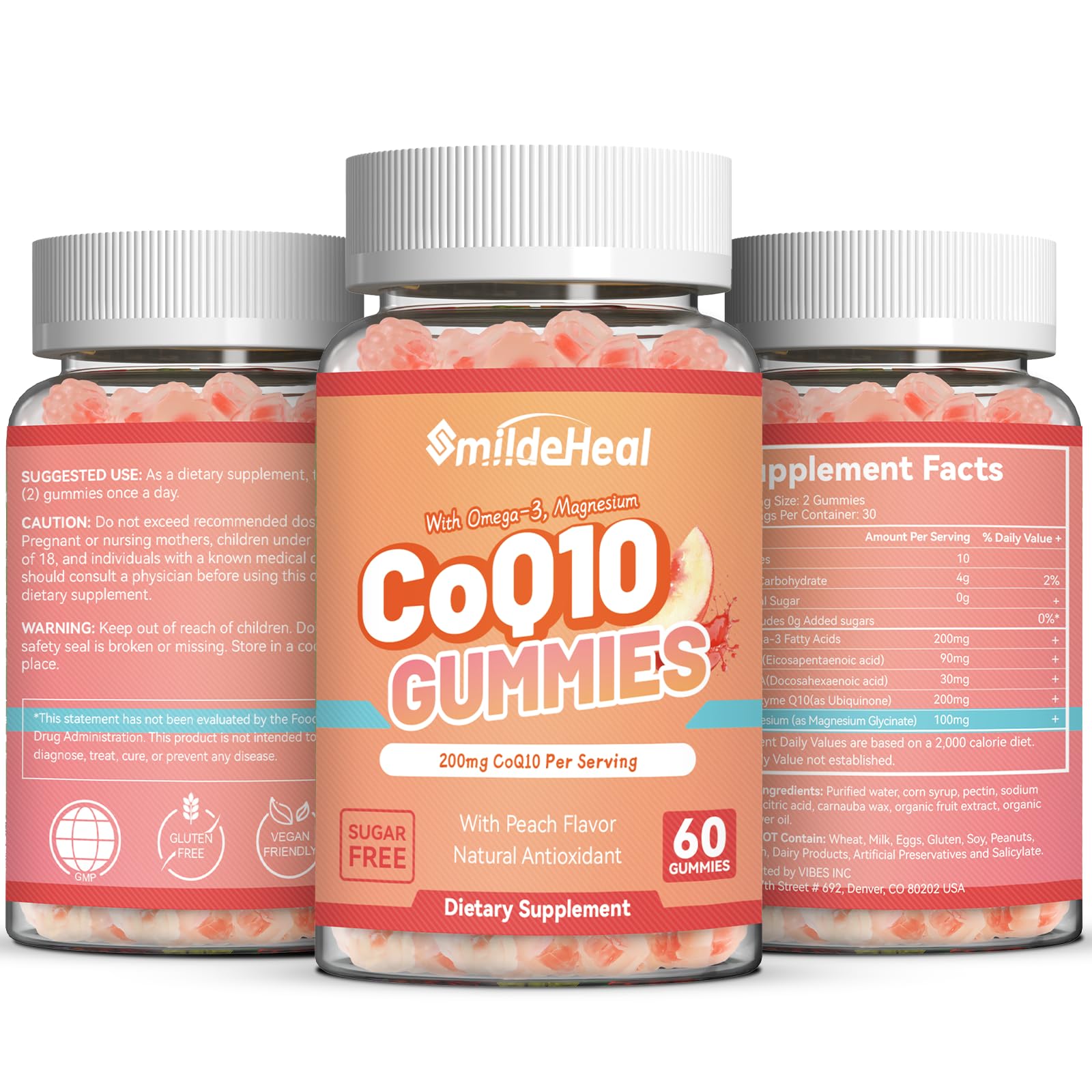 SmildeHeal CoQ10 Gummies nutritional information on packaging