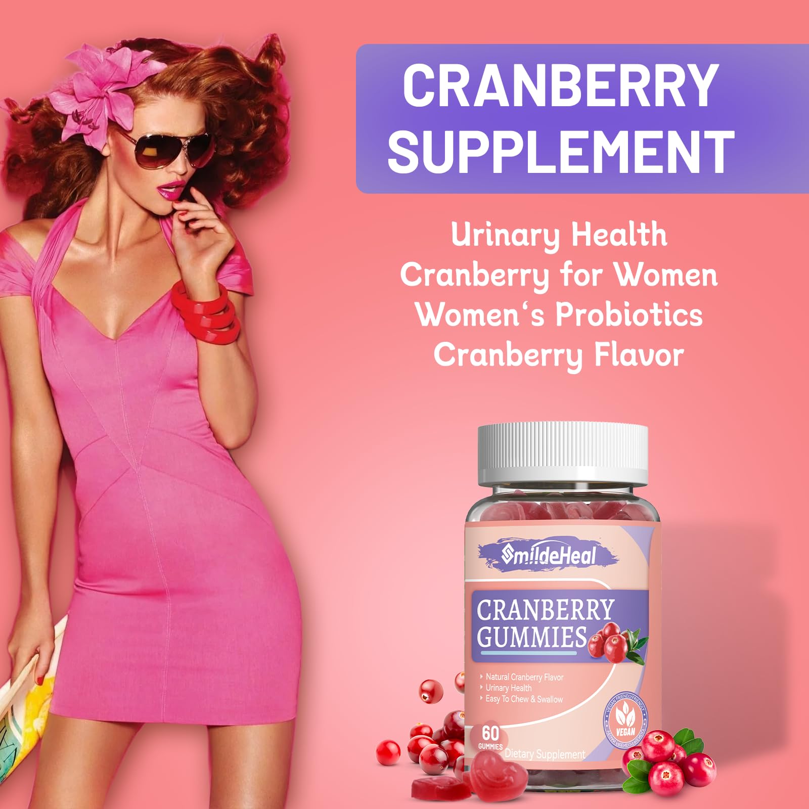 SmildeHeal Cranberry D-Mannose Gummies showing gummies