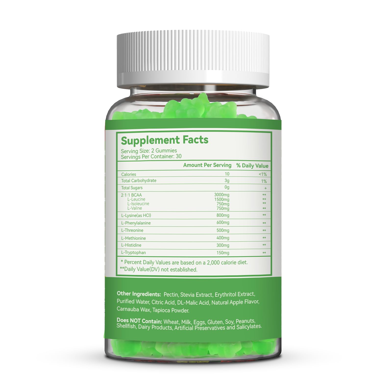 SmildeHeal EAA Gummies green apple flavour gummies in a bowl