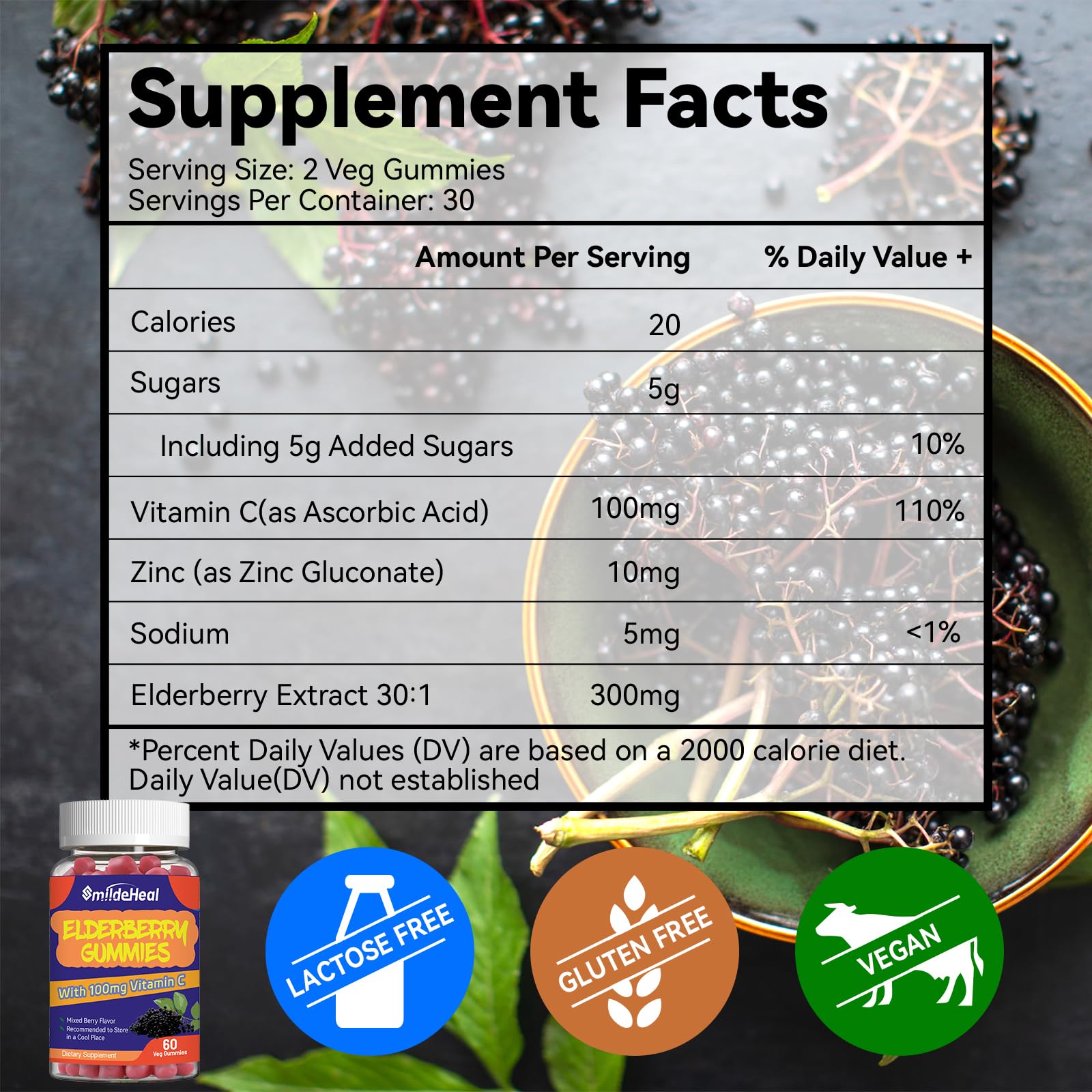 SmildeHeal Elderberry Gummies bottle with 60 gummies
