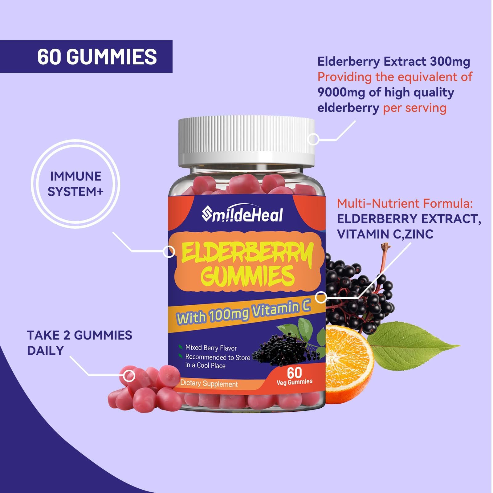 SmildeHeal Elderberry Gummies on a wooden table