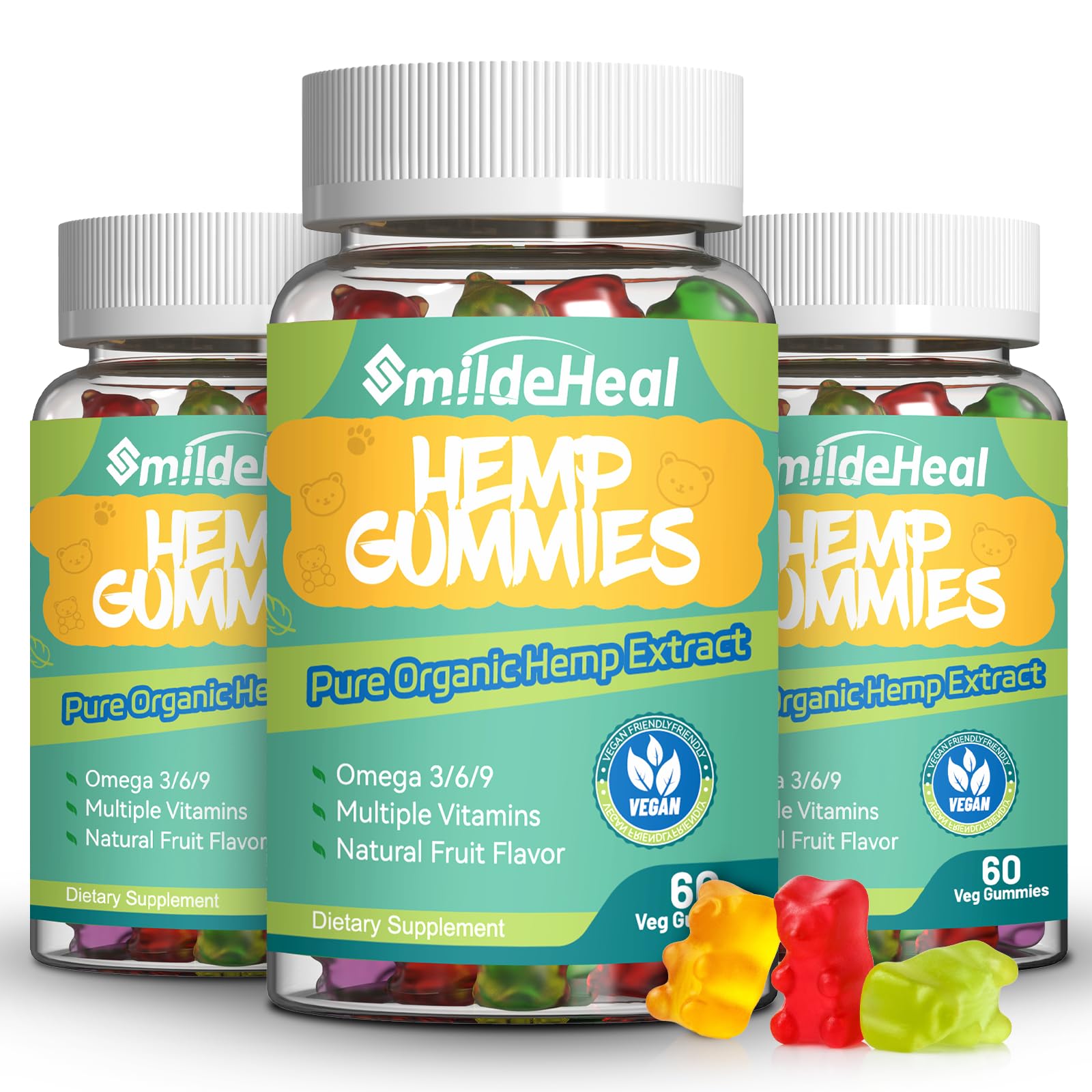SmildeHeal Hemp Gummies Omega 3-6-9 bottle front view