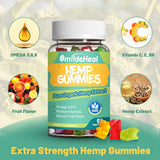SmildeHeal Hemp Gummies Omega 3-6-9 gummies on a wooden table