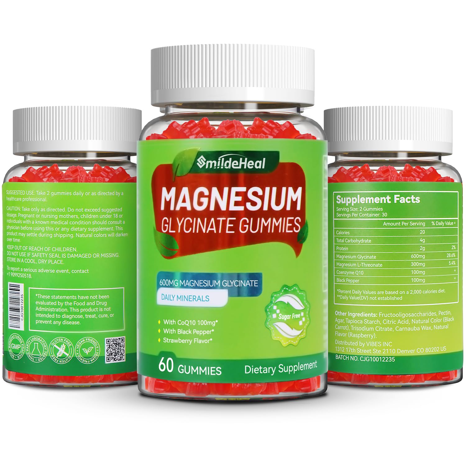 SmildeHeal Magnesium Glycinate Gummies 600mg close-up view