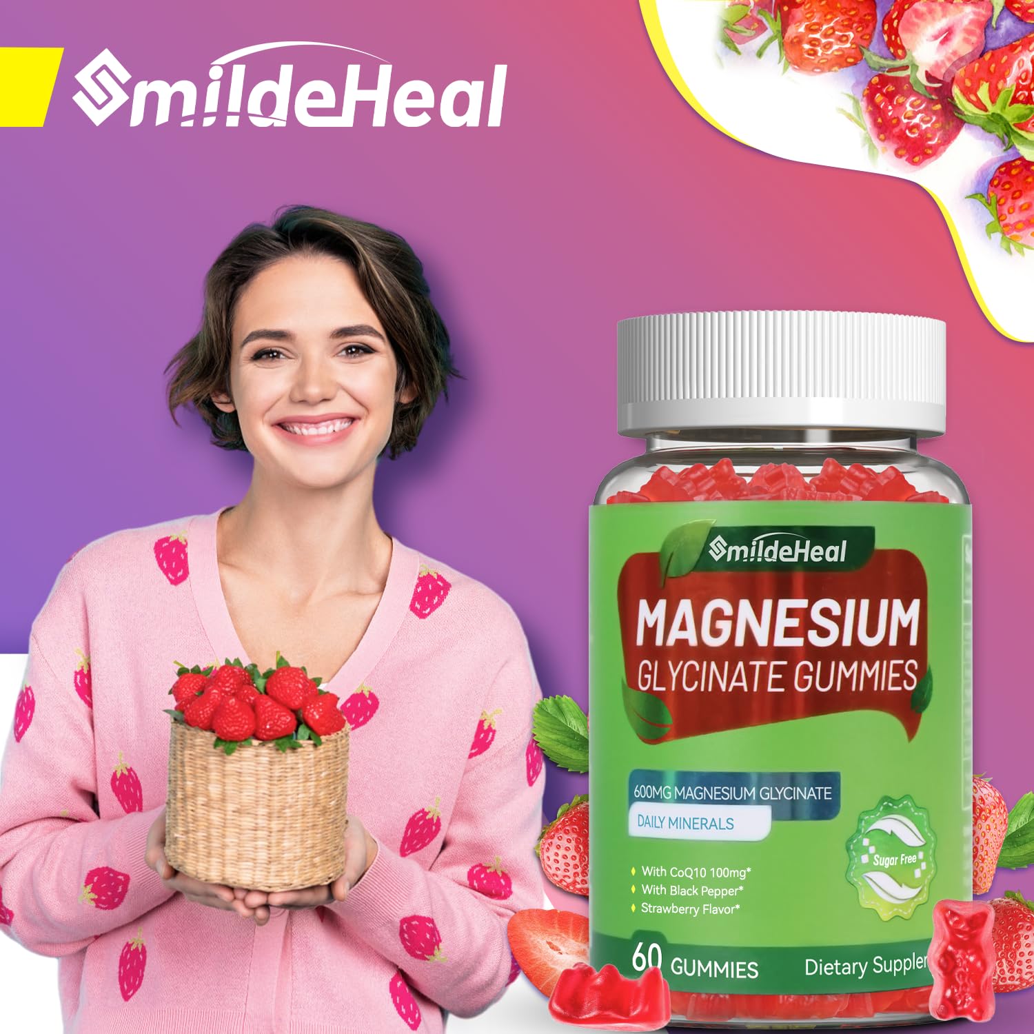 SmildeHeal Magnesium Glycinate Gummies 600mg serving size