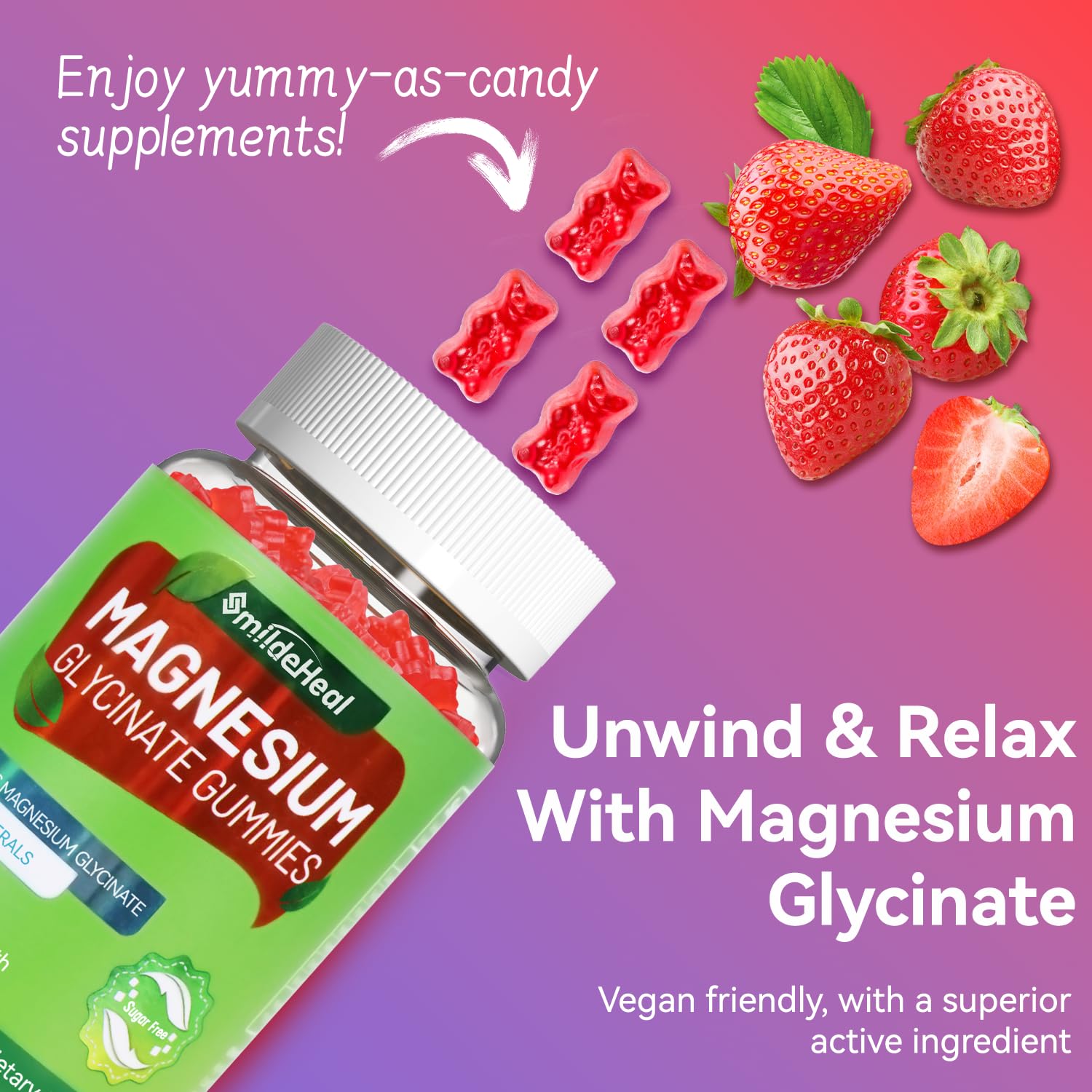 SmildeHeal Magnesium Glycinate Gummies 600mg strawberry flavour
