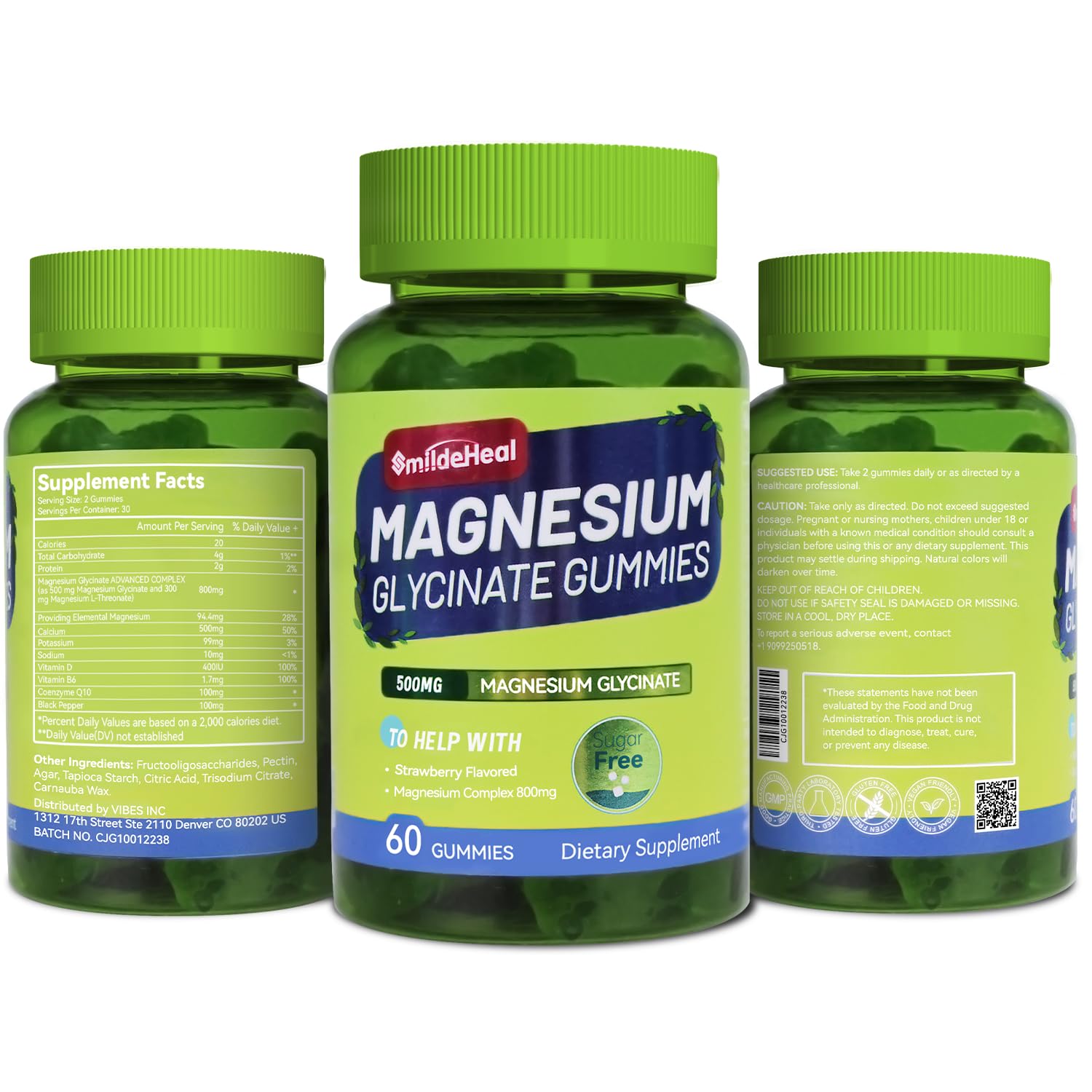 SmildeHeal Magnesium Glycinate Gummies on a wooden table