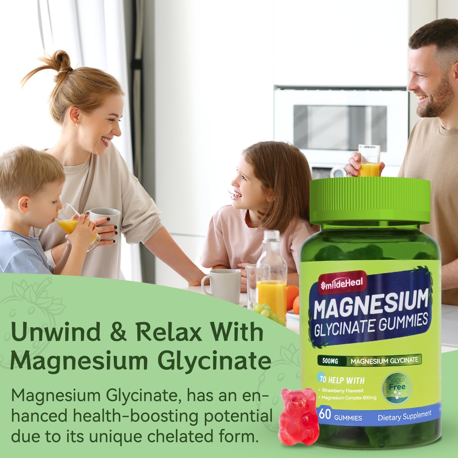 SmildeHeal Magnesium Glycinate Gummies showing ingredients