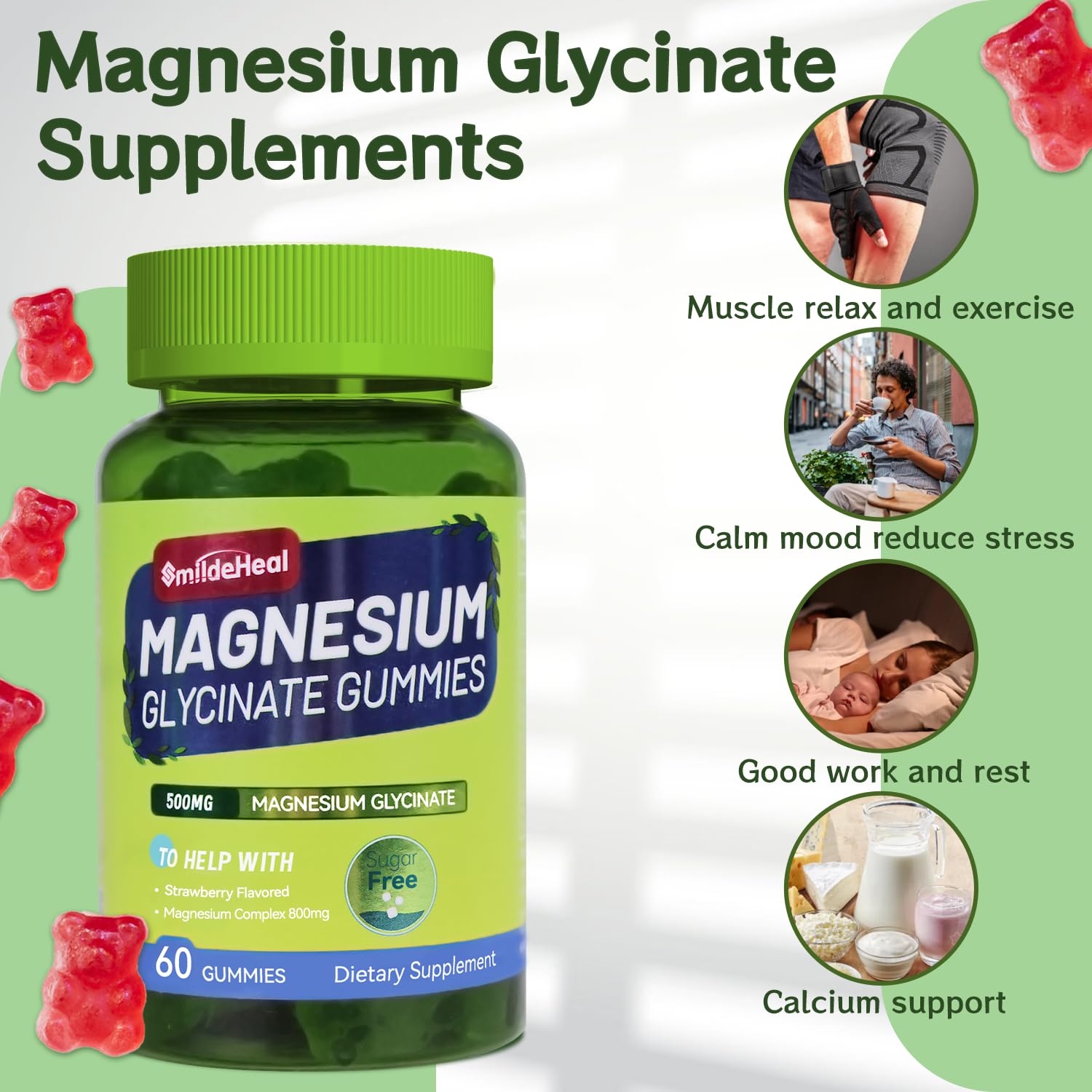 SmildeHeal Magnesium Glycinate Gummies with fruits