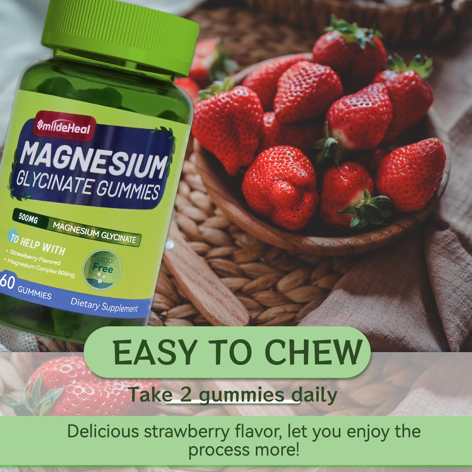 SmildeHeal Magnesium Glycinate Gummies with fruits for context