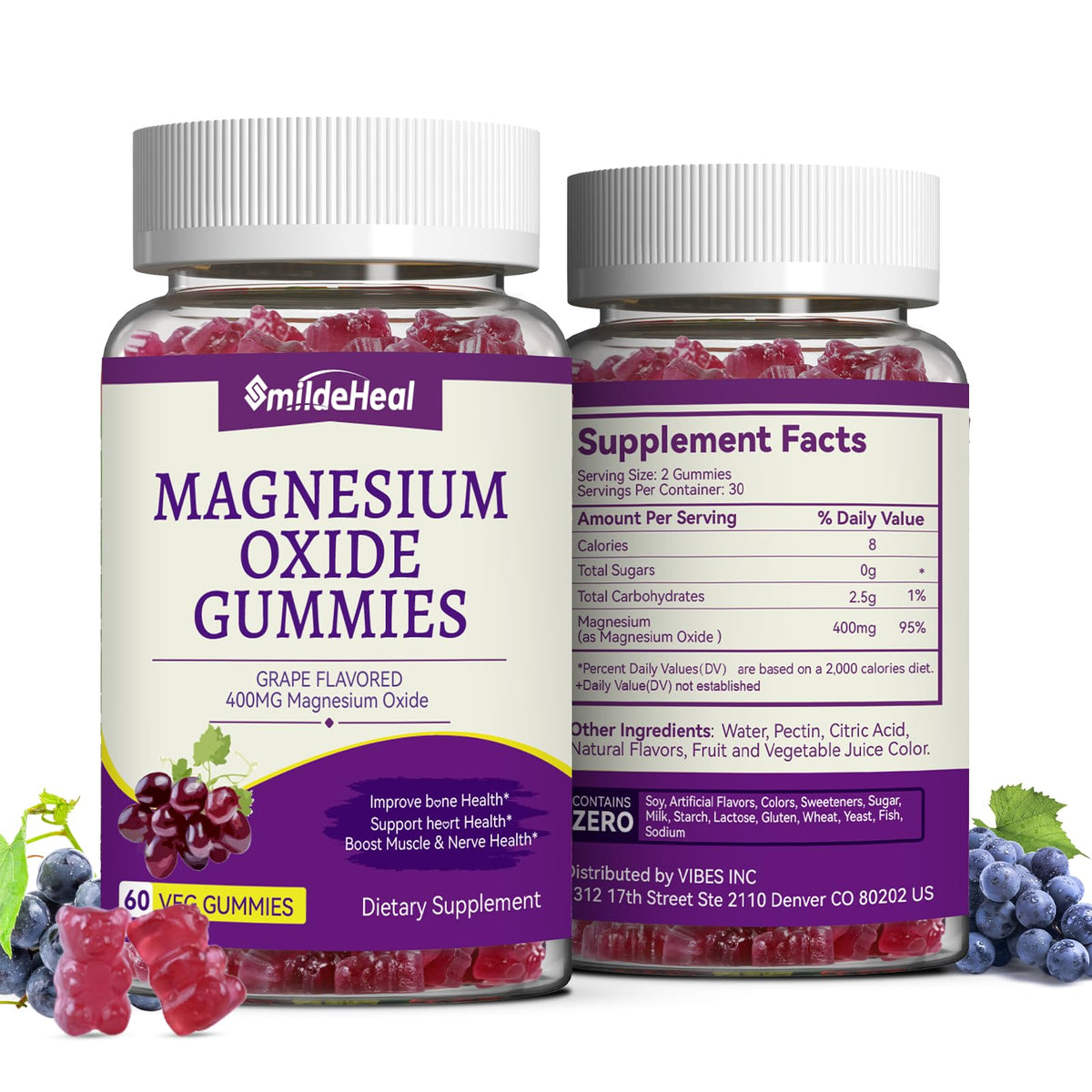 SmildeHeal Magnesium Oxide Gummies 400mg front view