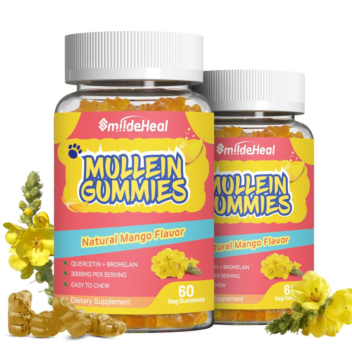 SmildeHeal Mullein Gummies bottle front view with 60 gummies