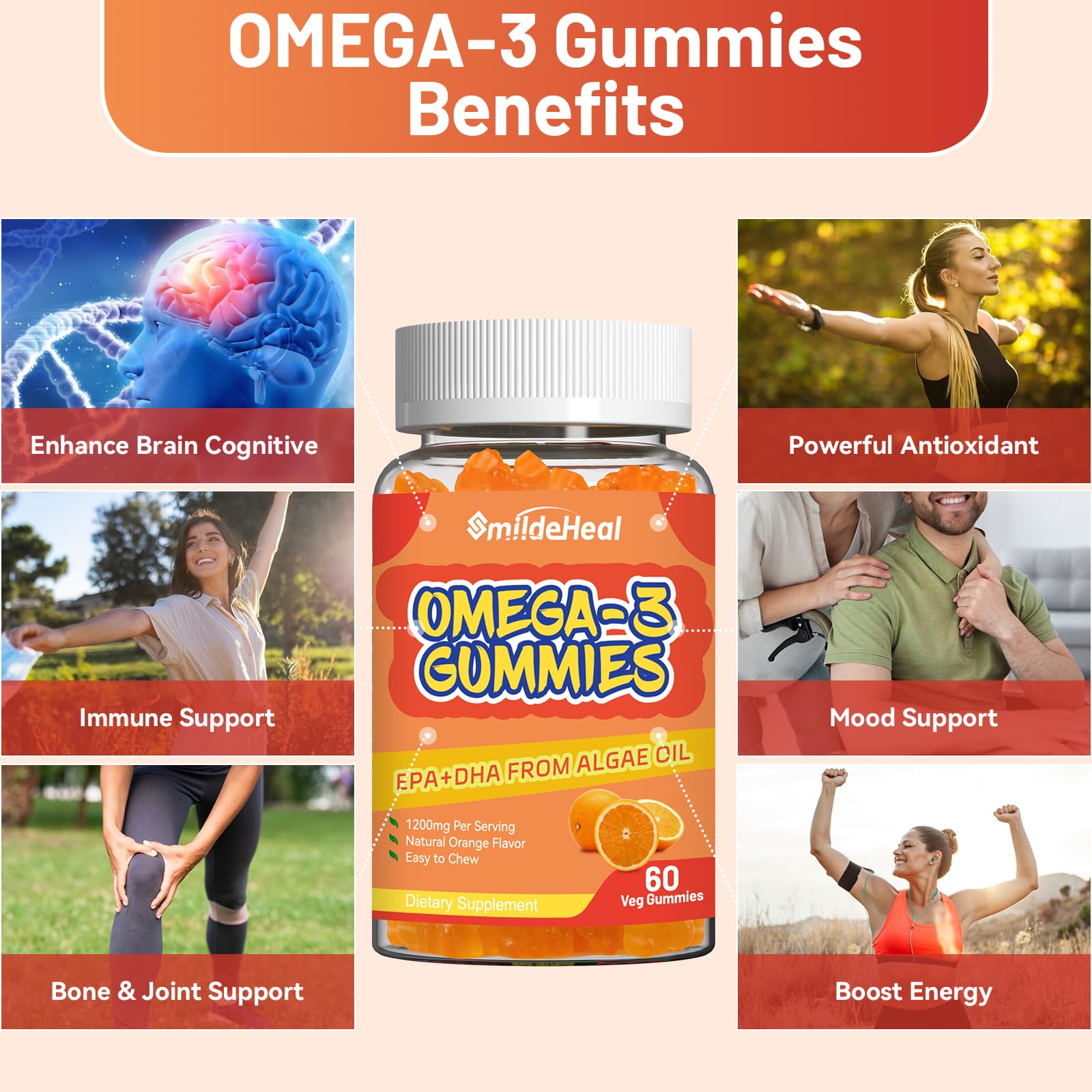 SmildeHeal Omega-3 Fish Oil Gummies back view with ingredient list
