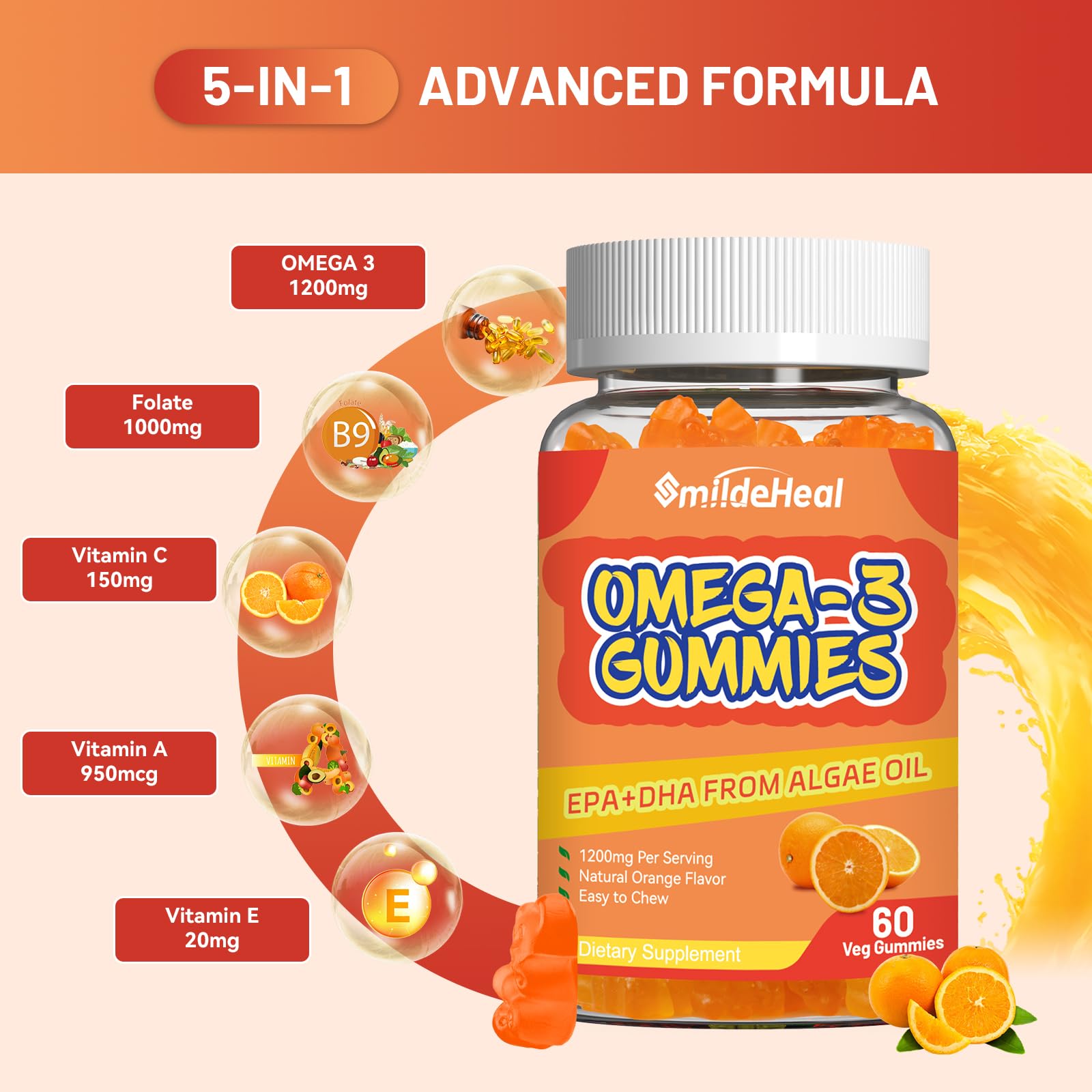 SmildeHeal Omega-3 Fish Oil Gummies displayed with a measuring spoon