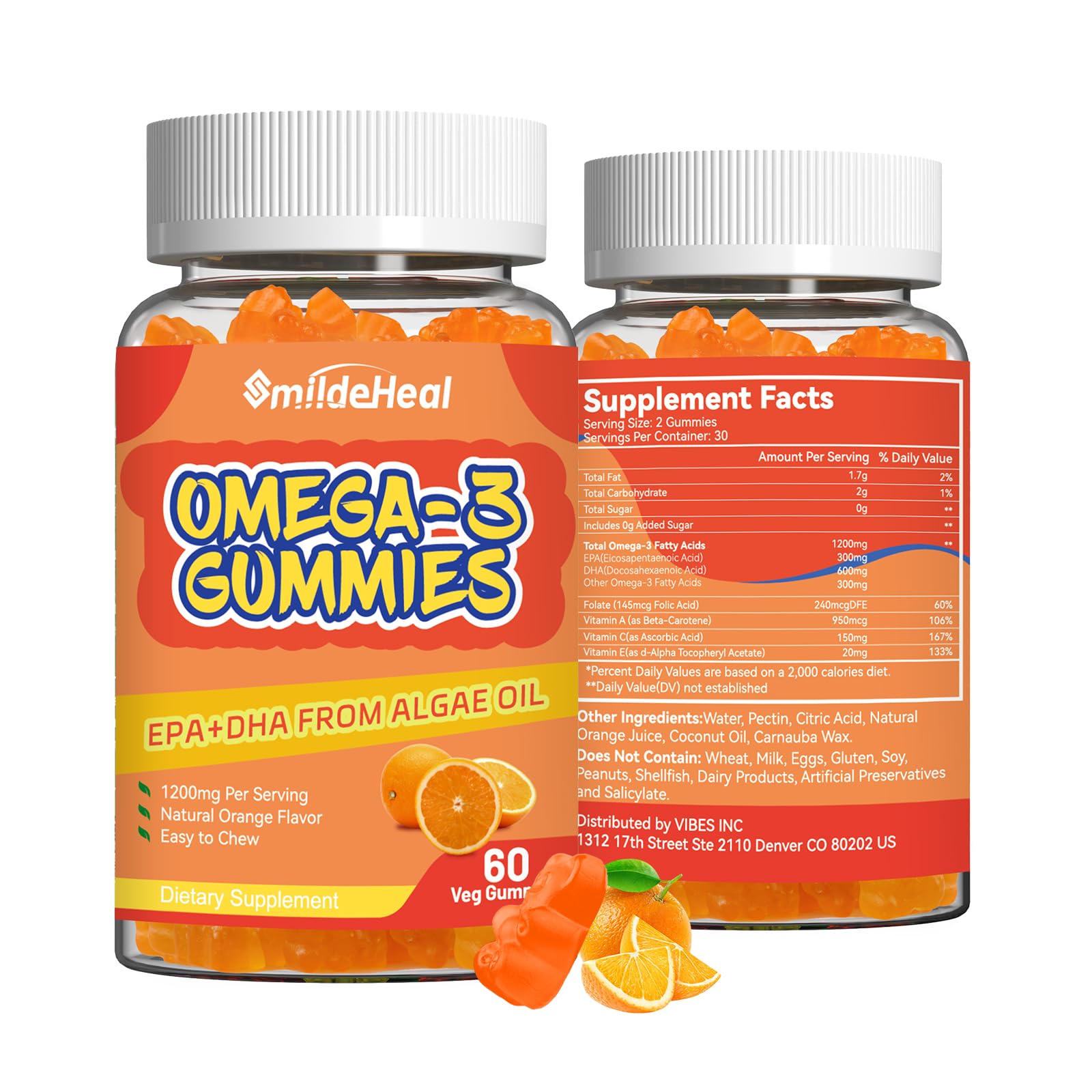 SmildeHeal Omega-3 Fish Oil Gummies front view packaging