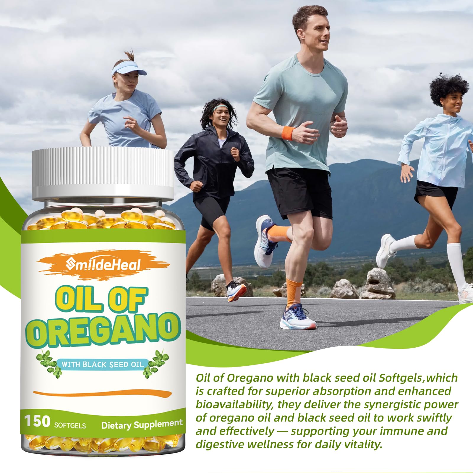 SmildeHeal Oregano Oil Softgels side view showing softgel size