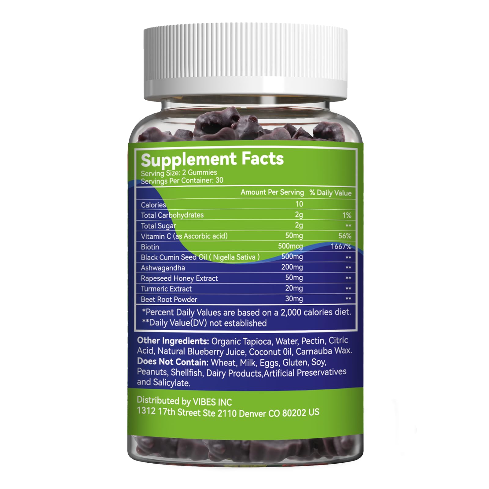 SmildeHeal Organic Black Seed Oil Gummies back view with ingredient list