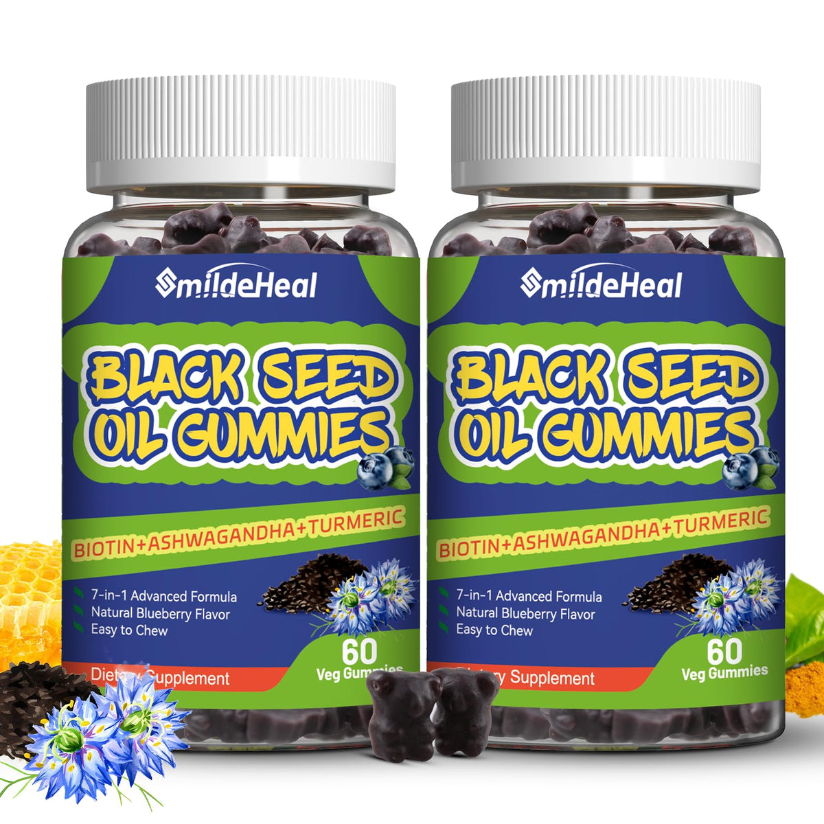 SmildeHeal Organic Black Seed Oil Gummies packaging front view