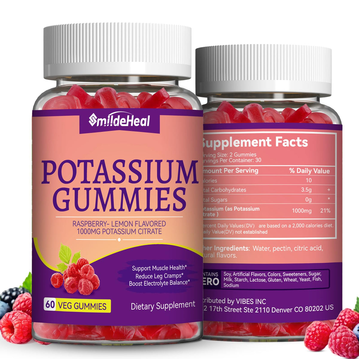 SmildeHeal Potassium Gummies 1000mg front view with packaging