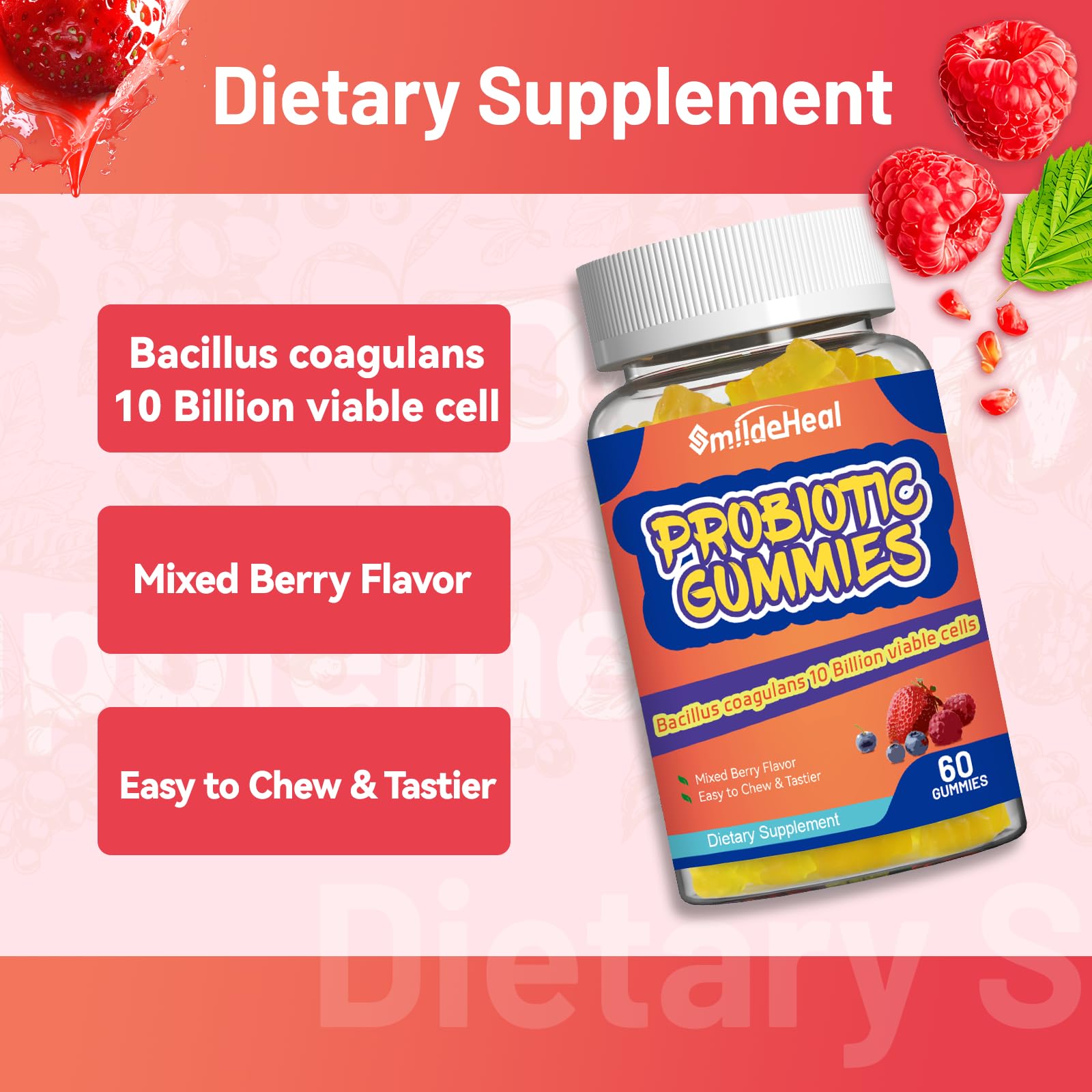 SmildeHeal Probiotic Gummies side view highlighting gummy shape