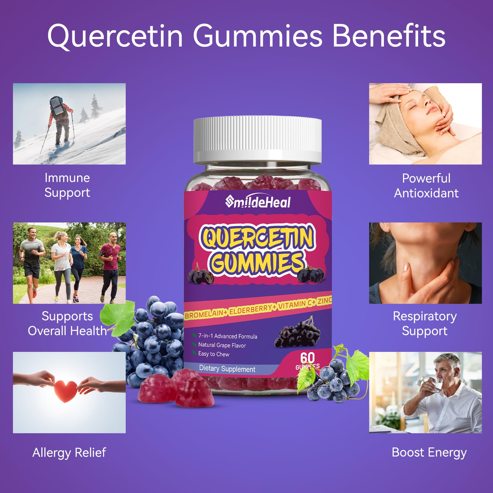 SmildeHeal Quercetin Gummies 1200mg back view of bottle
