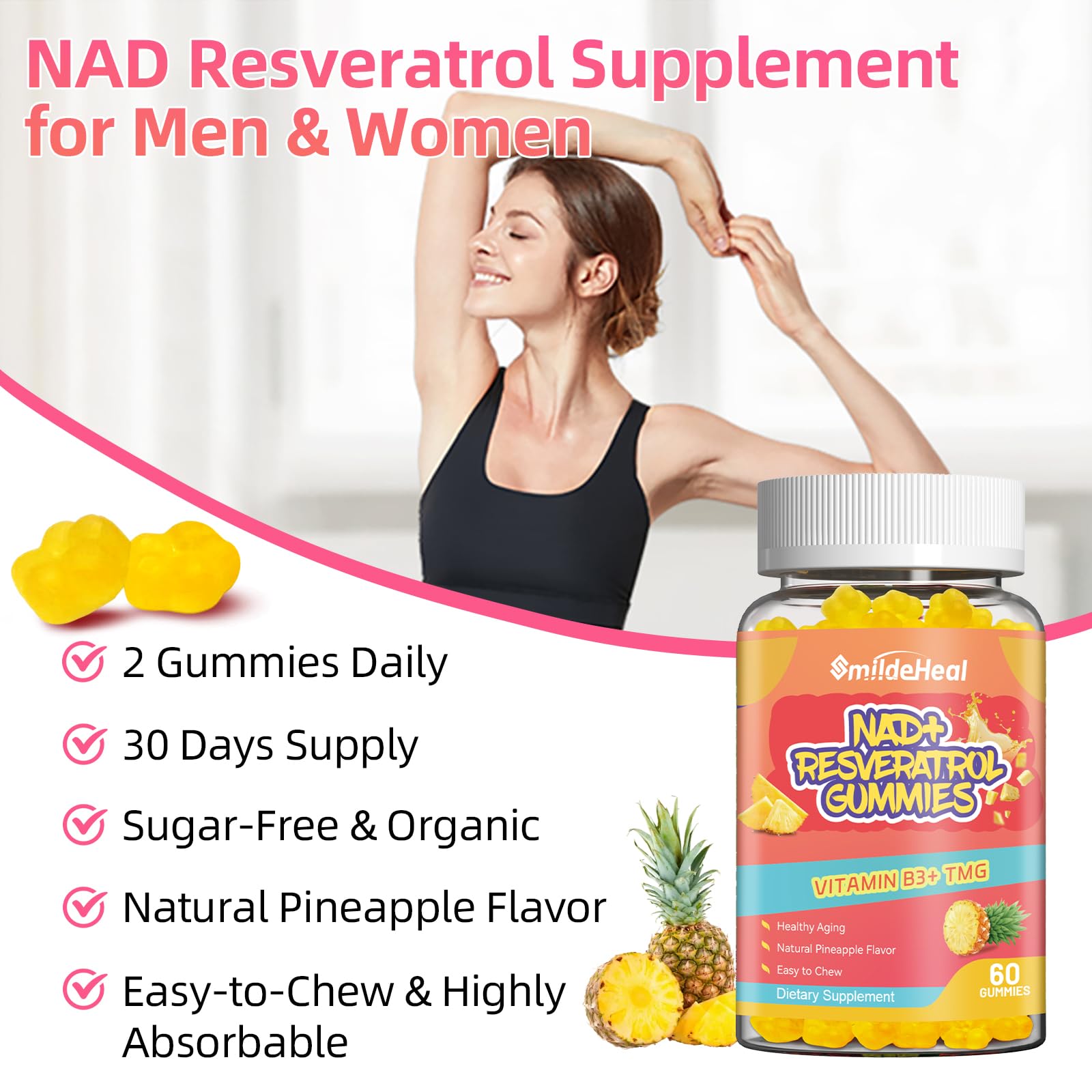 SmildeHeal Resveratrol Gummies bottle side view