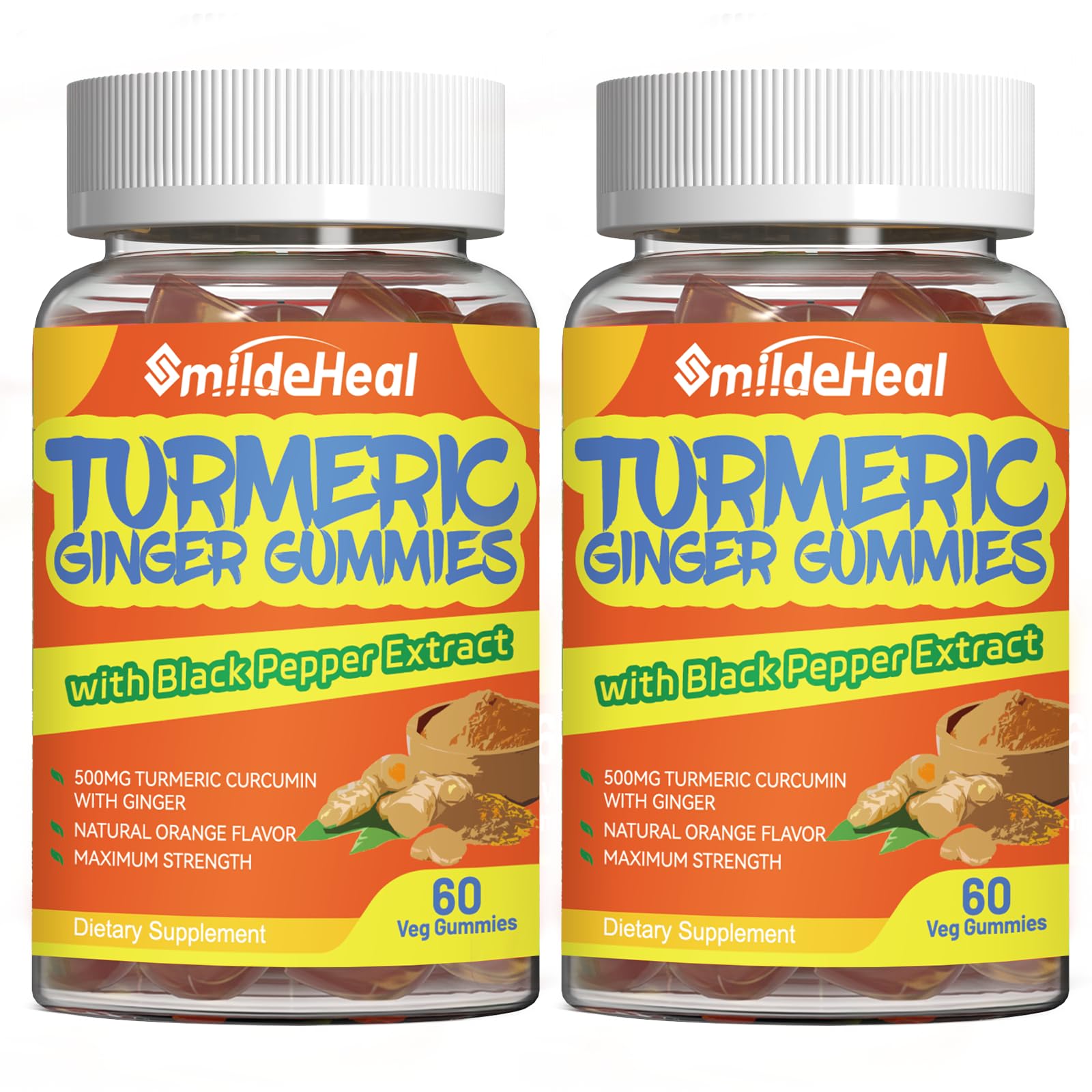 SmildeHeal Turmeric Gummies bottle front view with 60 count