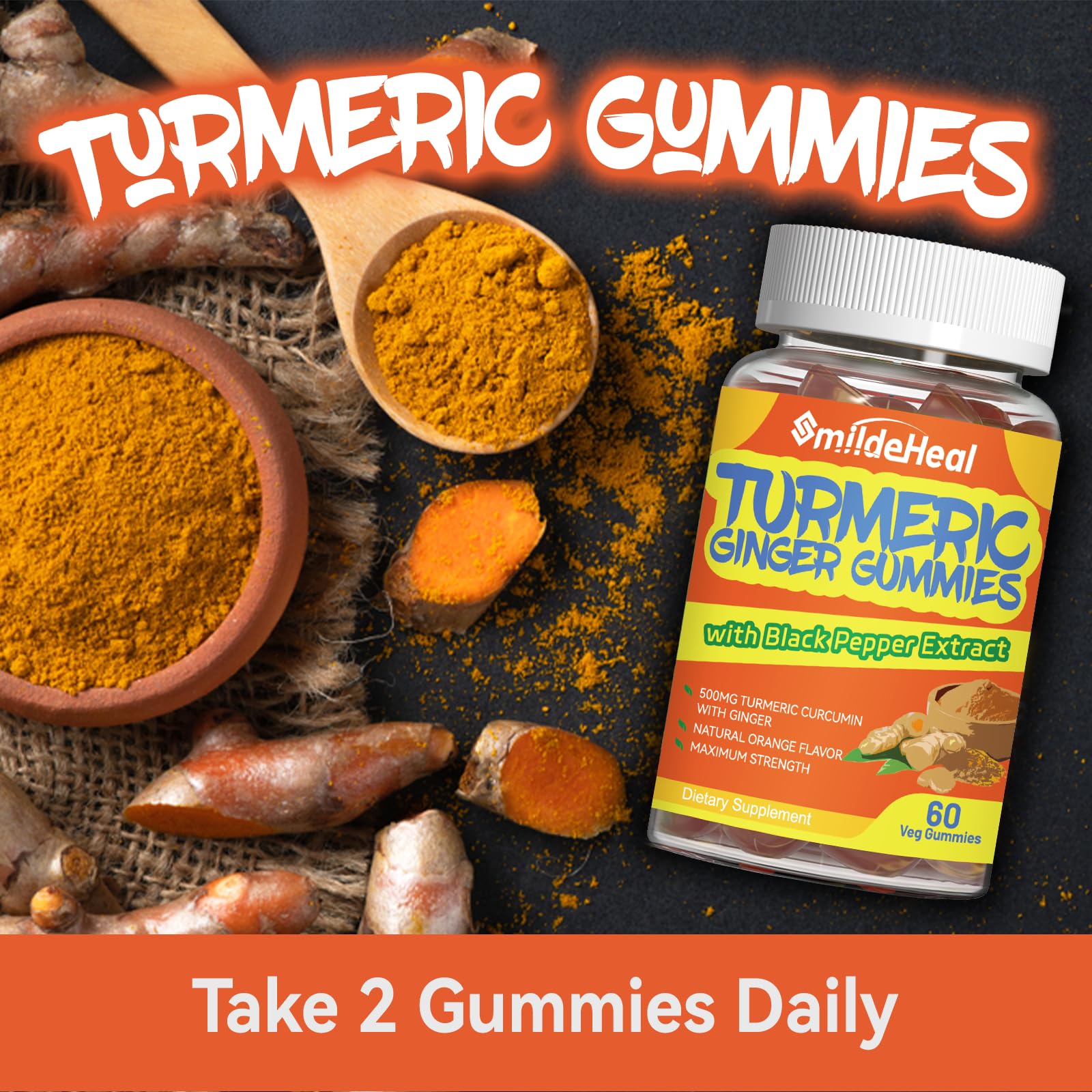 SmildeHeal Turmeric Gummies ingredients list on packaging