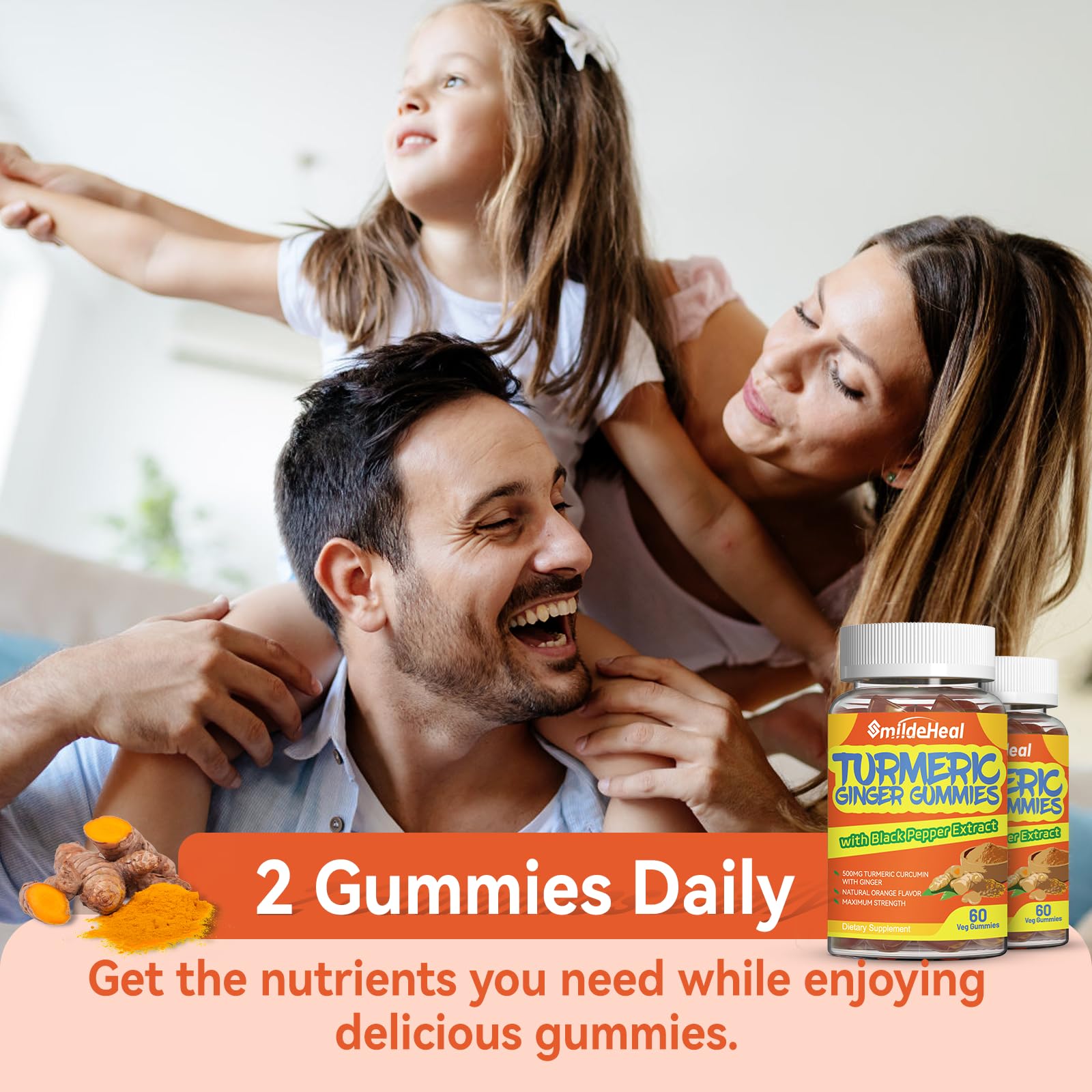SmildeHeal Turmeric Gummies with a measuring spoon for dosage