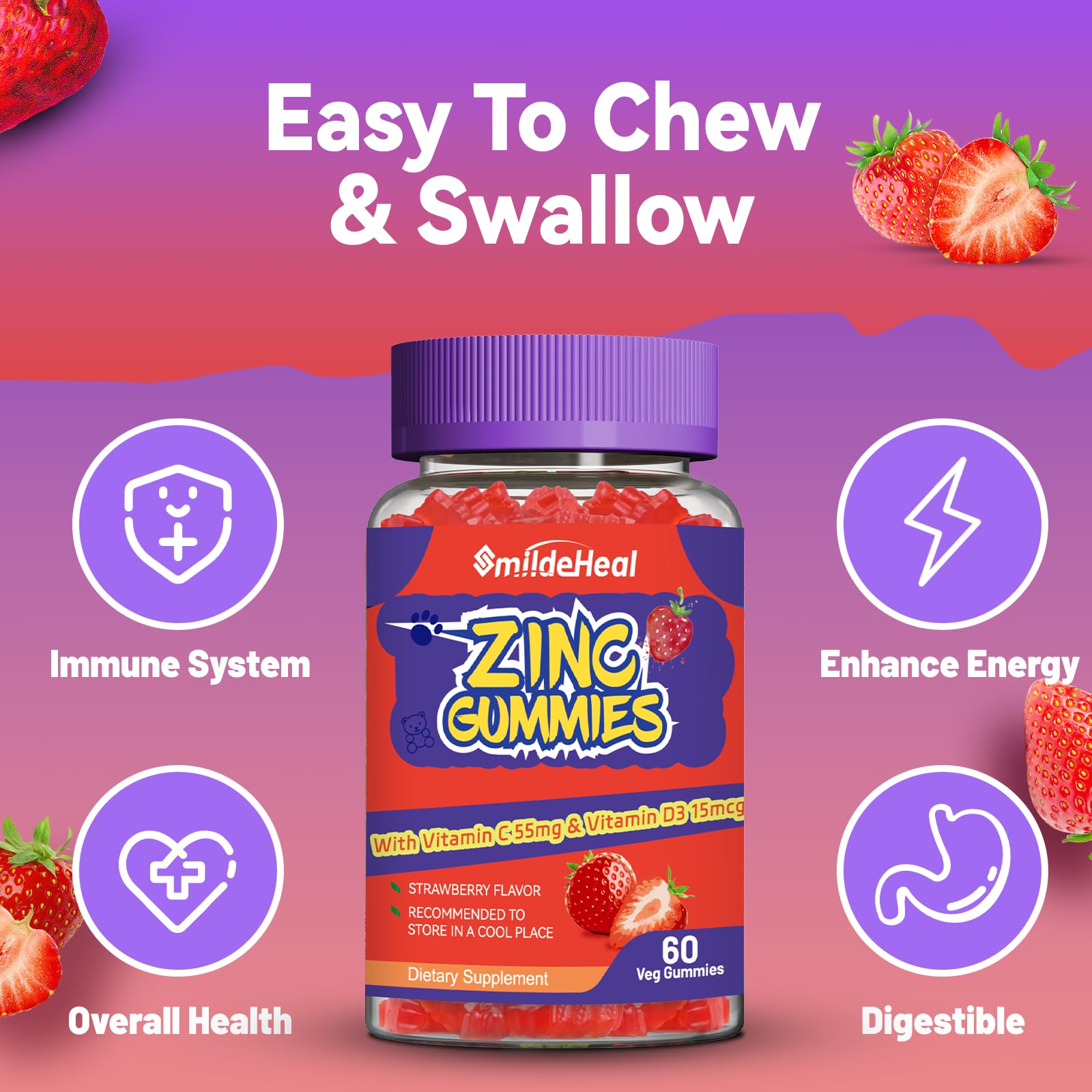 SmildeHeal Zinc Gummies bottle side view