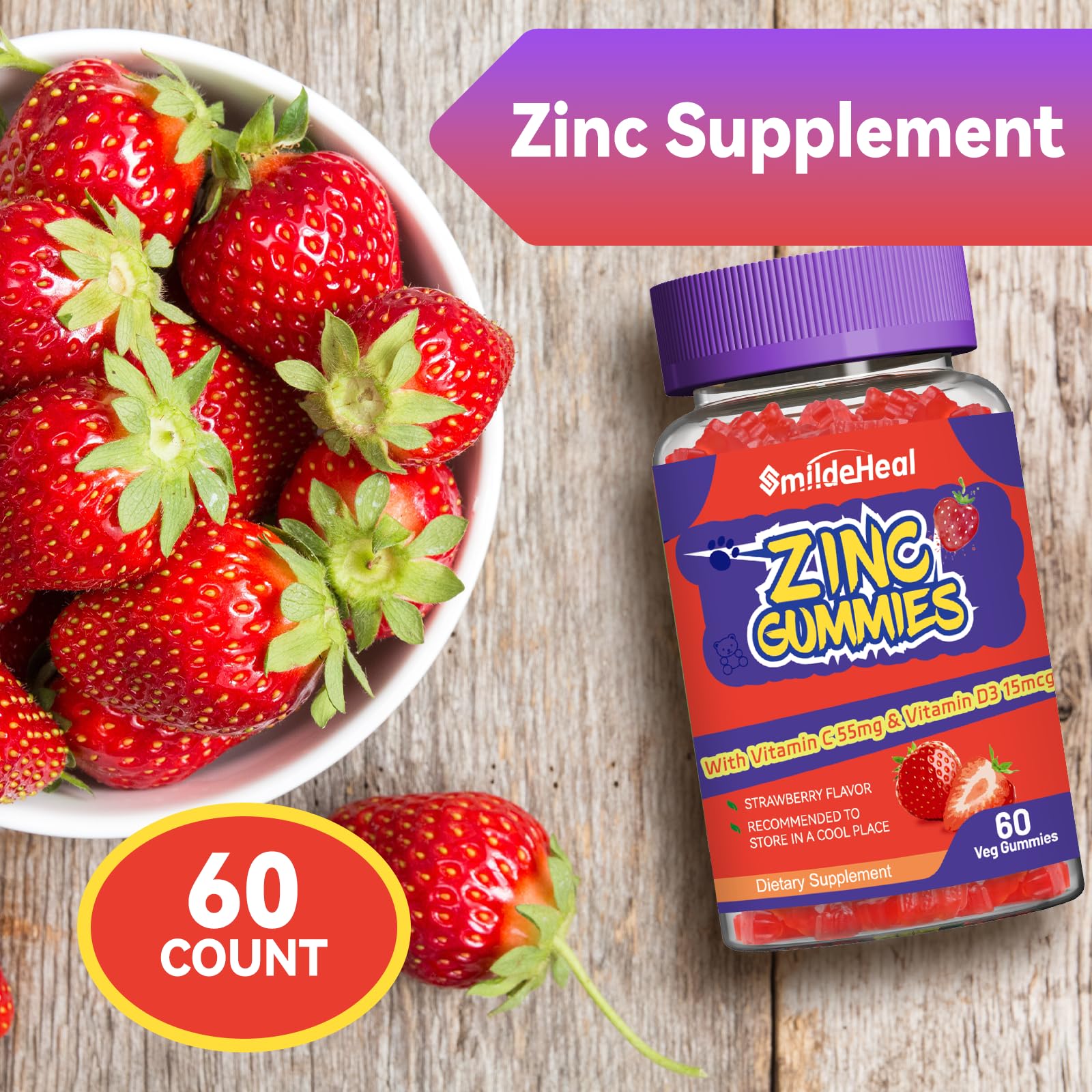 SmildeHeal Zinc Gummies nutritional information label