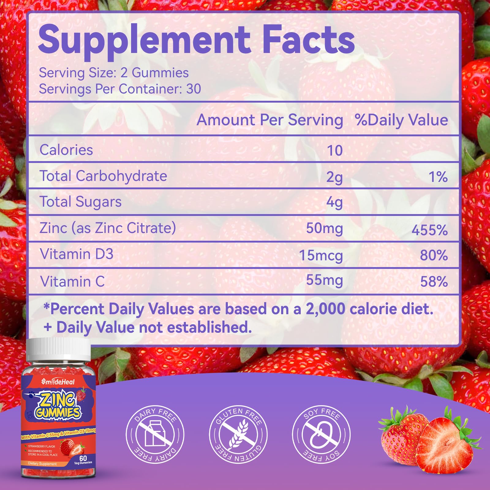 SmildeHeal Zinc Gummies strawberry flavour close-up