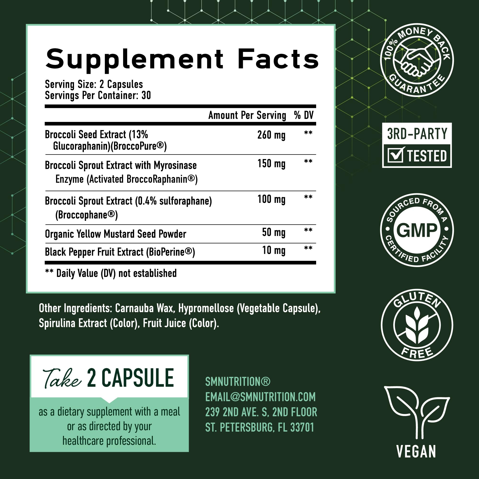 SMNutrition Broccoli Sprout Extract 50MG Activated Sulforaphane ingredients list