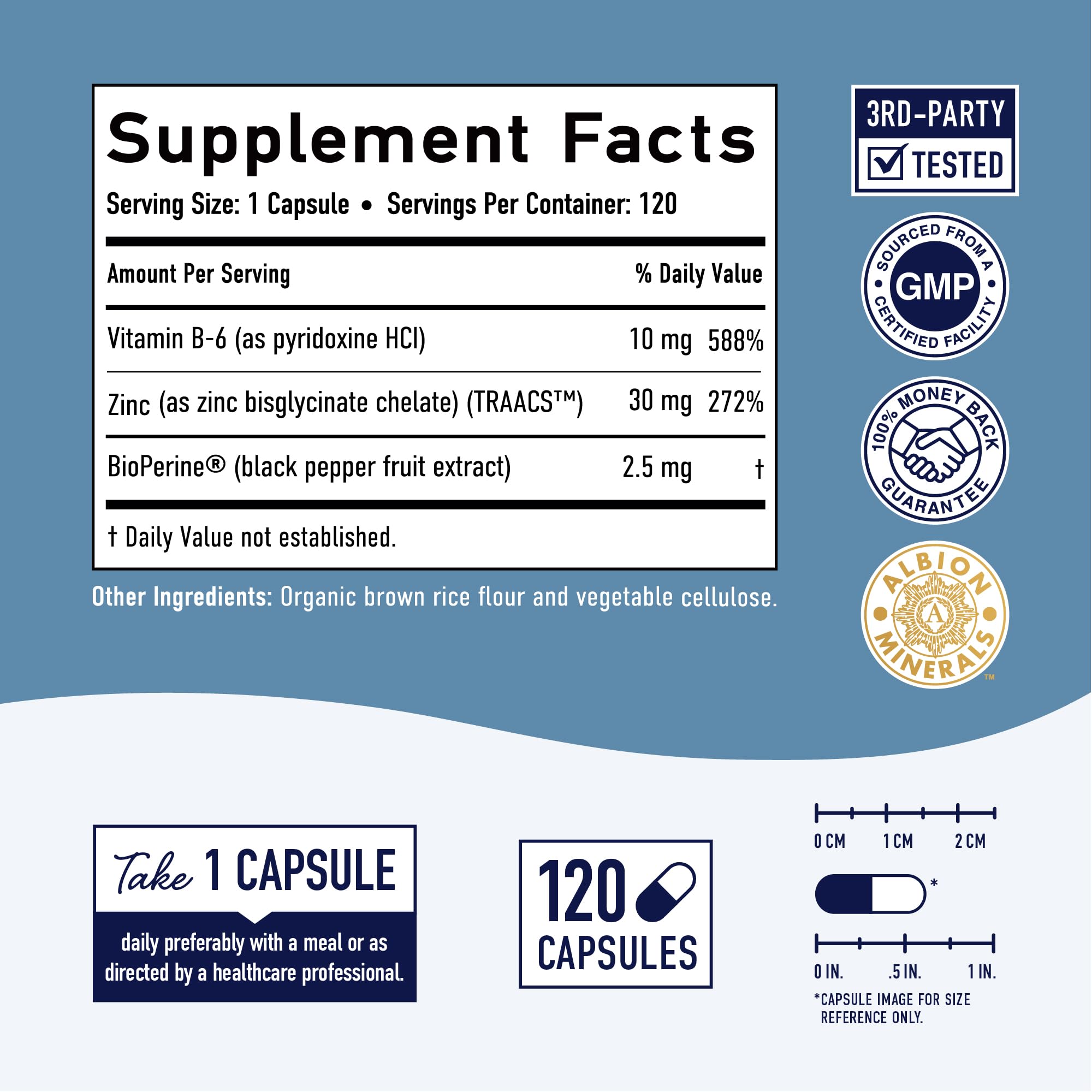 SMNutrition Chelated Zinc Glycinate 30mg capsules on a wooden surface