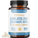 SMNutrition Chelated Zinc Glycinate 30mg supplement front view