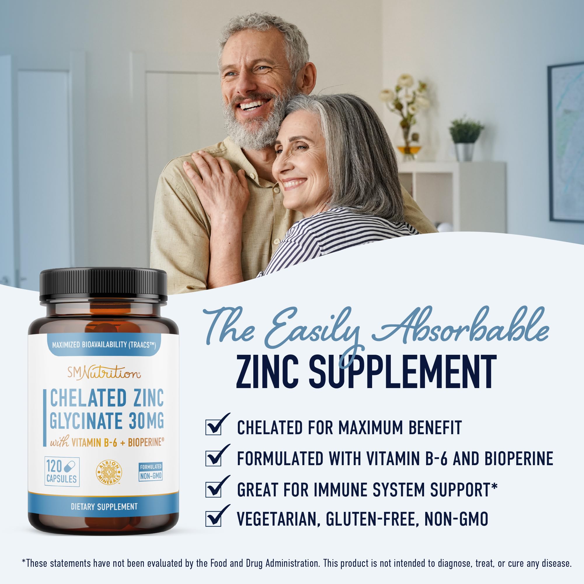 SMNutrition Chelated Zinc Glycinate 30mg supplement side view